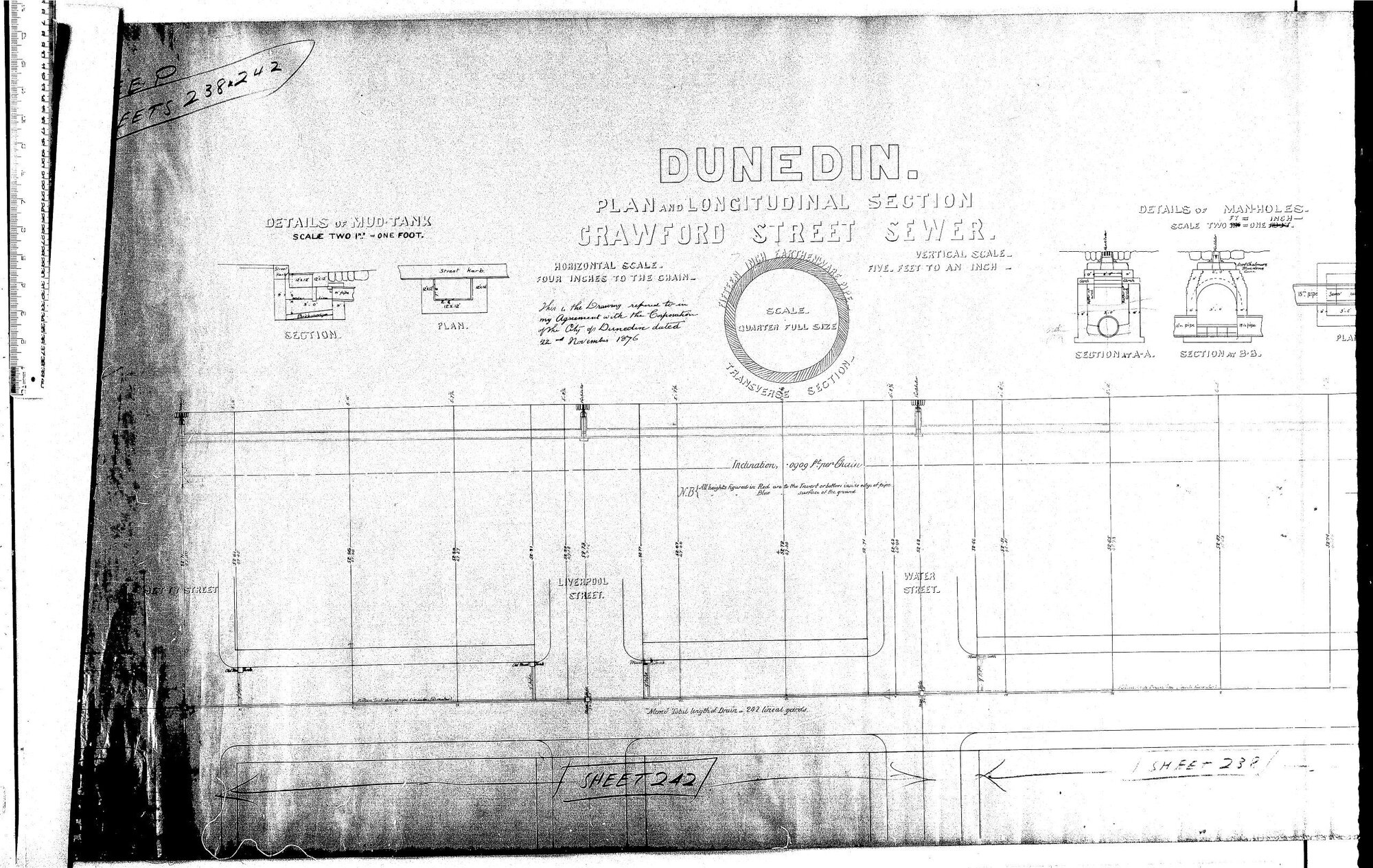 PLAN AND LONGITUDINAL SECTION CRAWFORD STREET SEWER