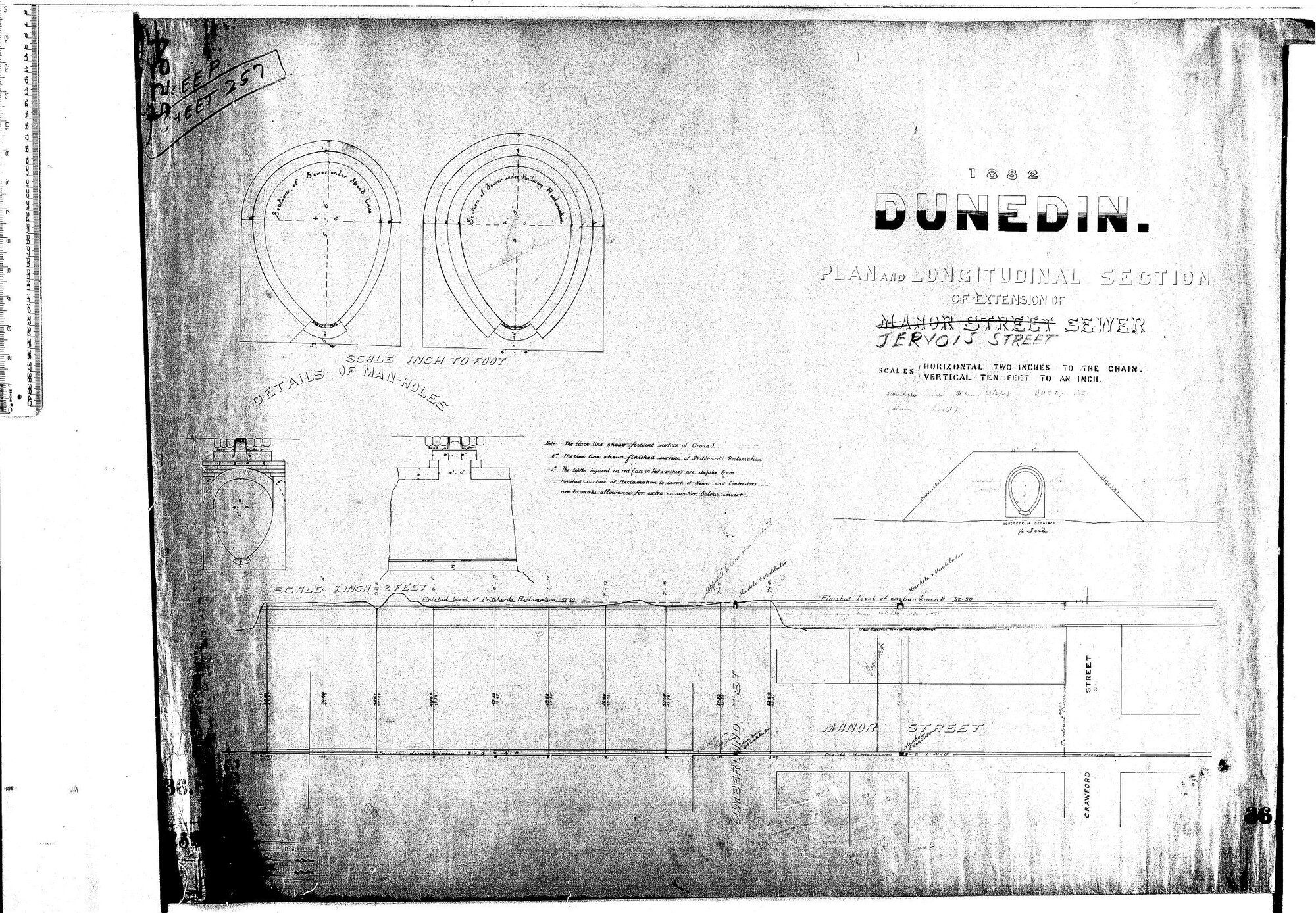 PLAN AND LONGITUDINAL SECTION OF EXTENSION OF JERVOIS STREET SEWER