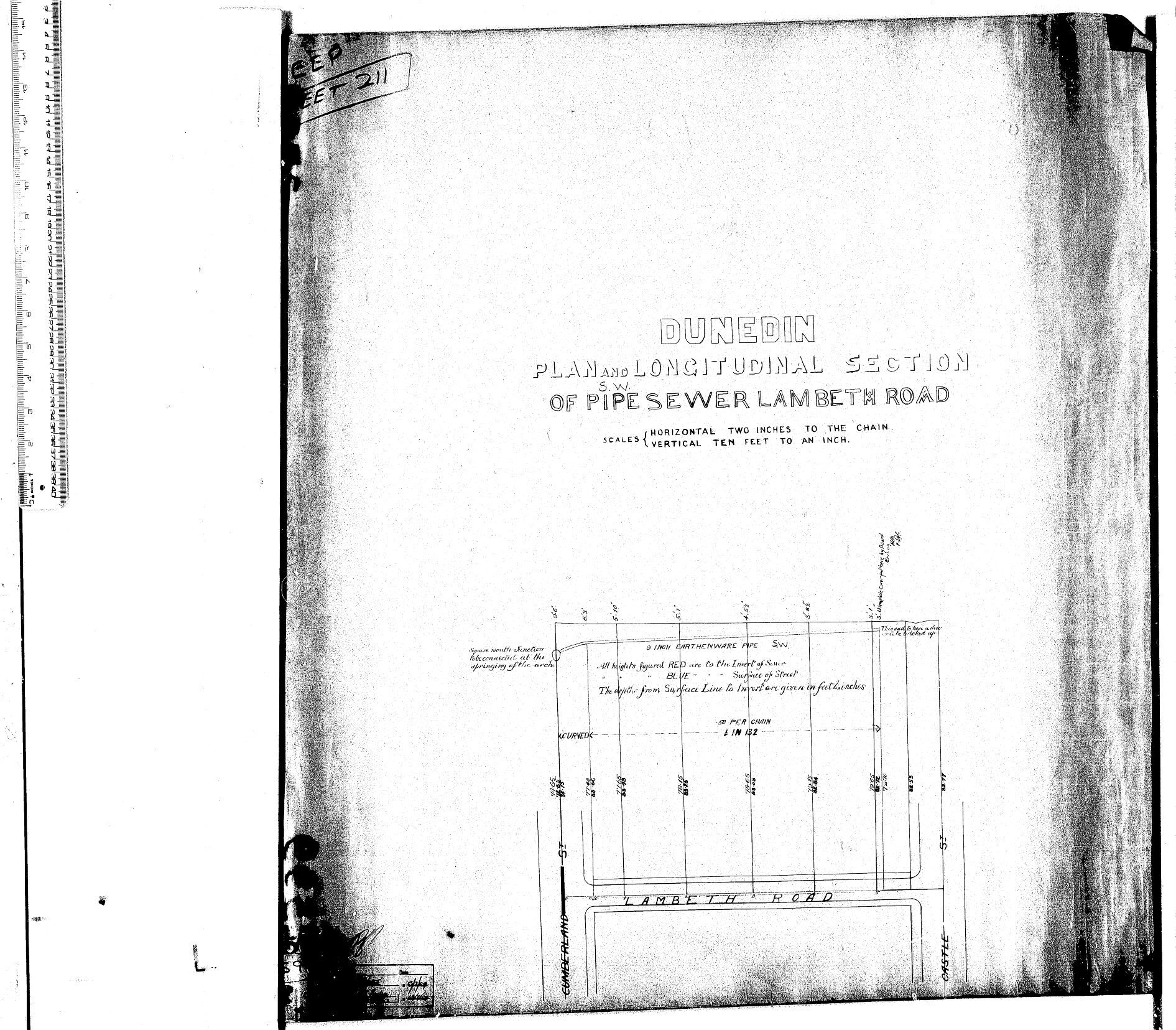 PLAN AND LONGITUDINAL SECTION OF S.W. PIPE SEWER LAMBETH ROAD
