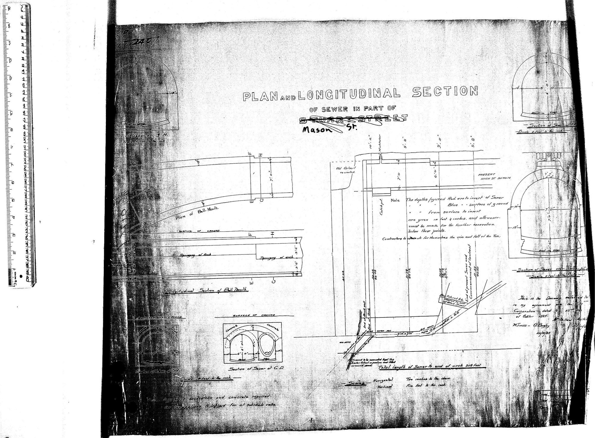 PLAN AND LONGITUDINAL SECTION OF SEWER IN PART OF MASON STREET