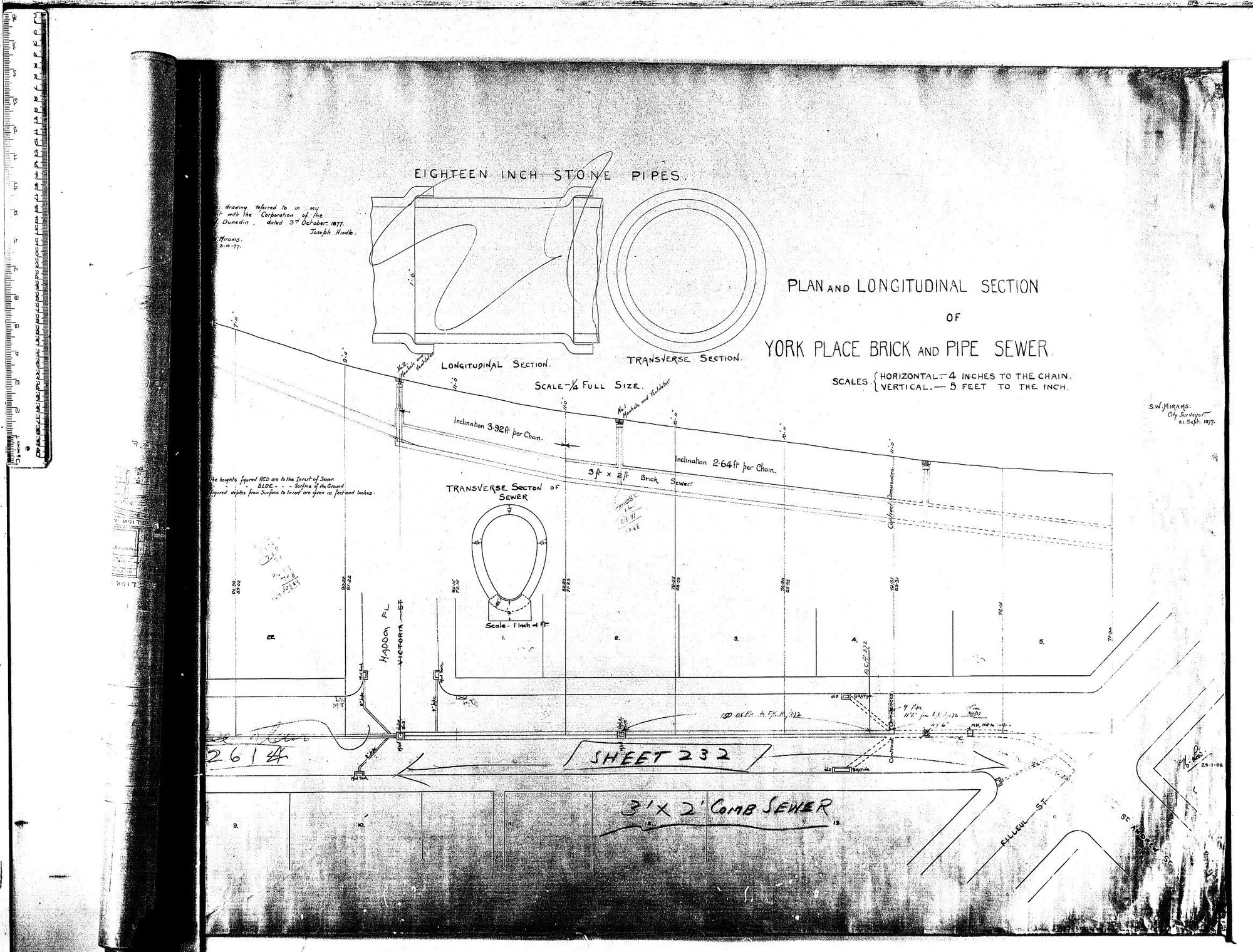 PLAN AND LONGITUDINAL SECTION OF YORK PLACE BRICK &amp; PIPE SEWER