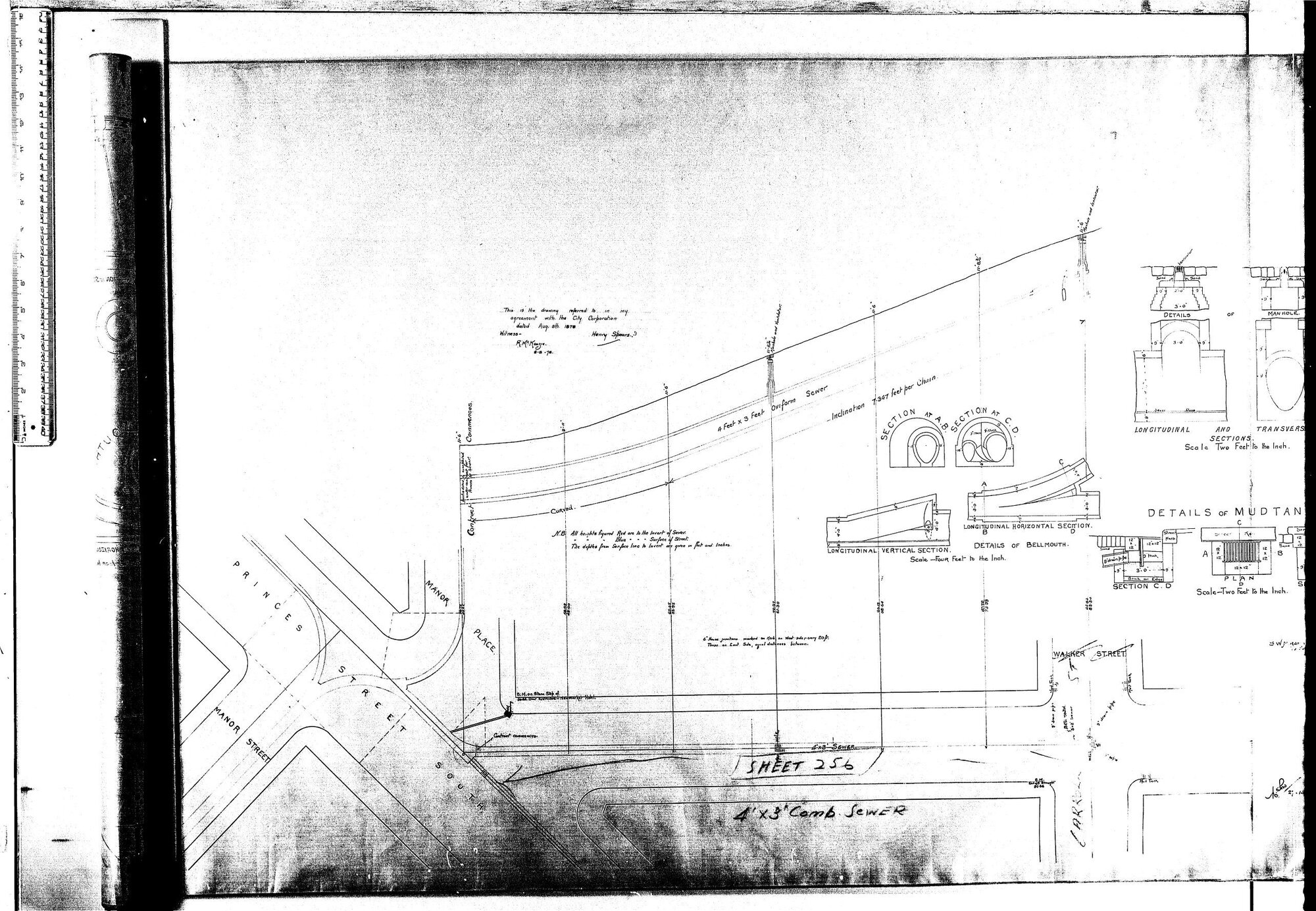 PLAN AND LONGITUDINAL SECTION OF YORK PLACE BRICK &amp; PIPE SEWER