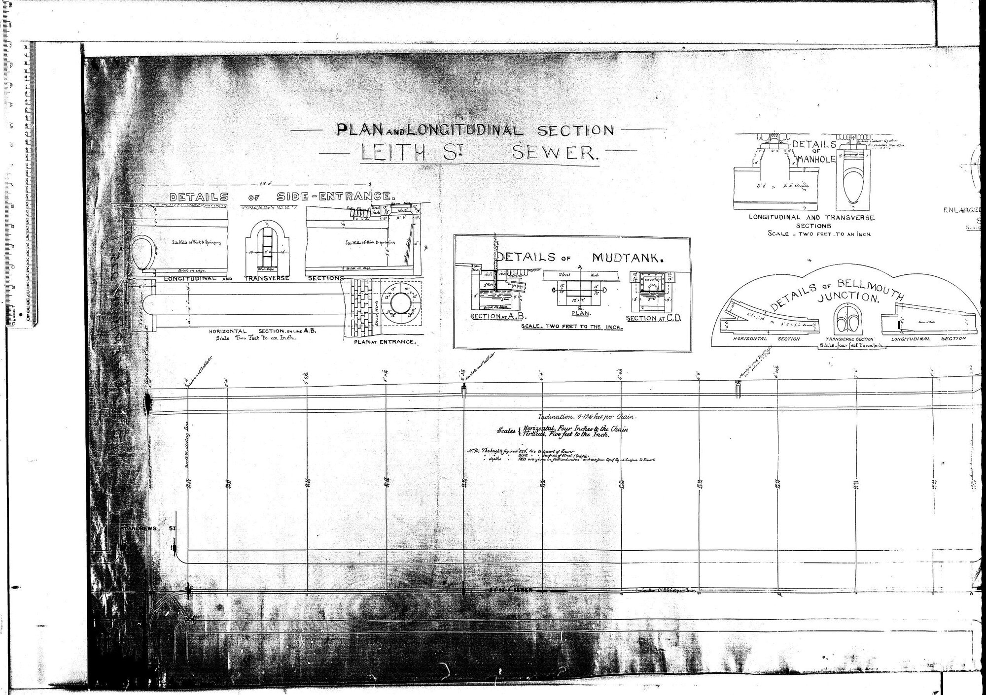 PLAN AND LONGITUDINAL SECTION LEITH STREET SEWER