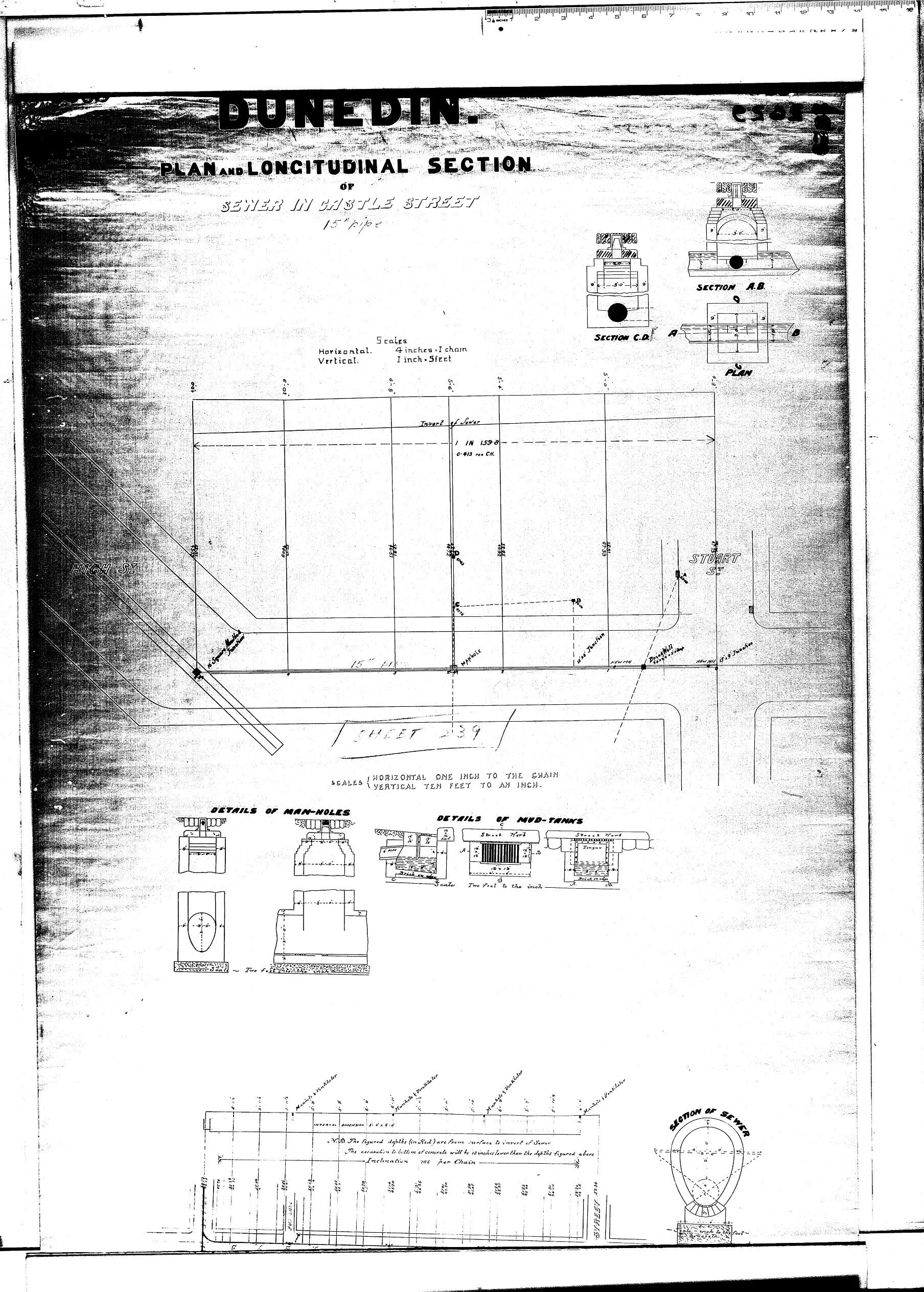 PLAN AND LONGITUDINAL SECTION OF SEWER IN CASTLE STREET