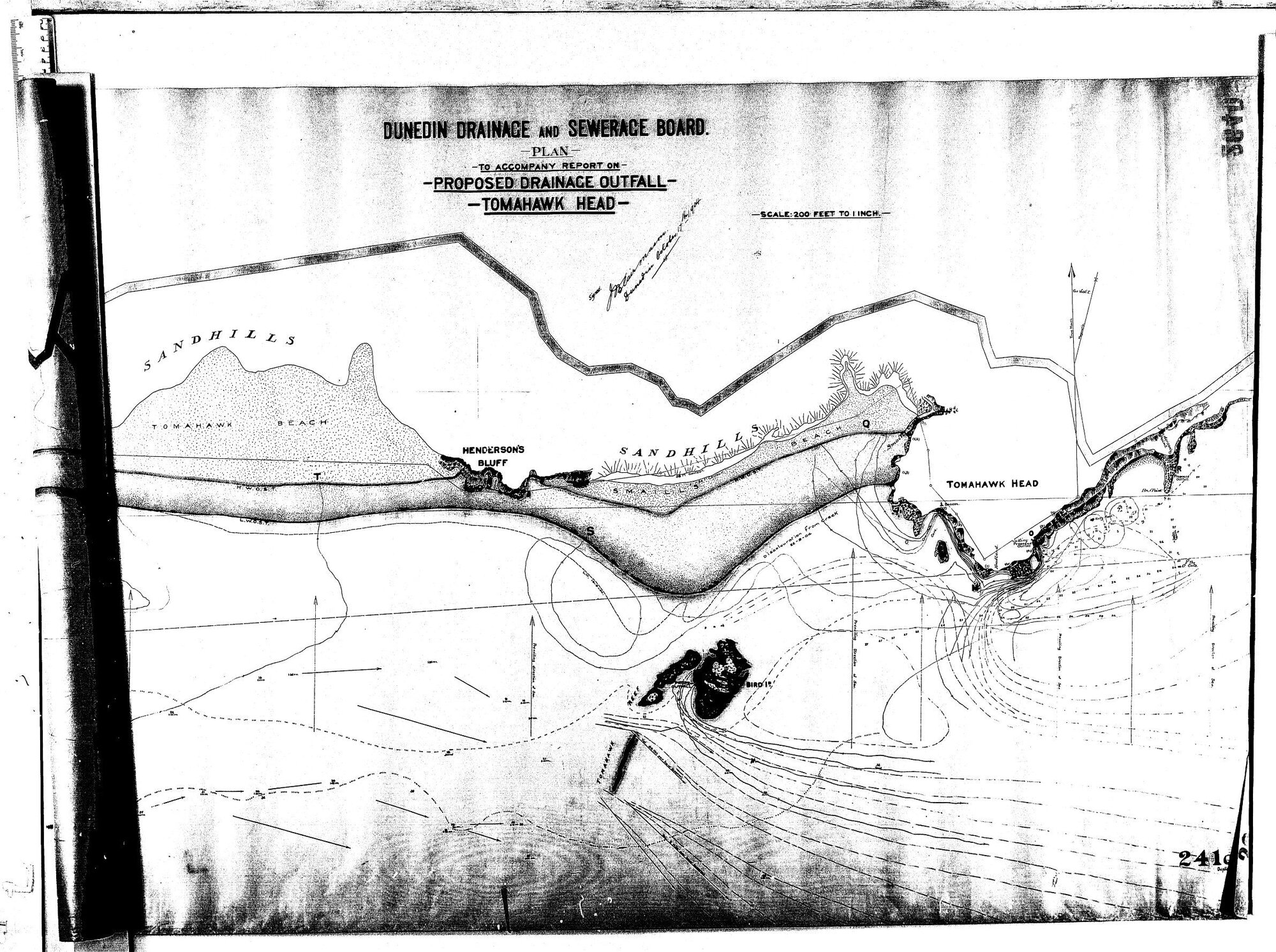 PLAN TO ACCOMPANY REPORT ON PROPOSED DRAINAGE OUTFALL - TOMAHAWK HEAD