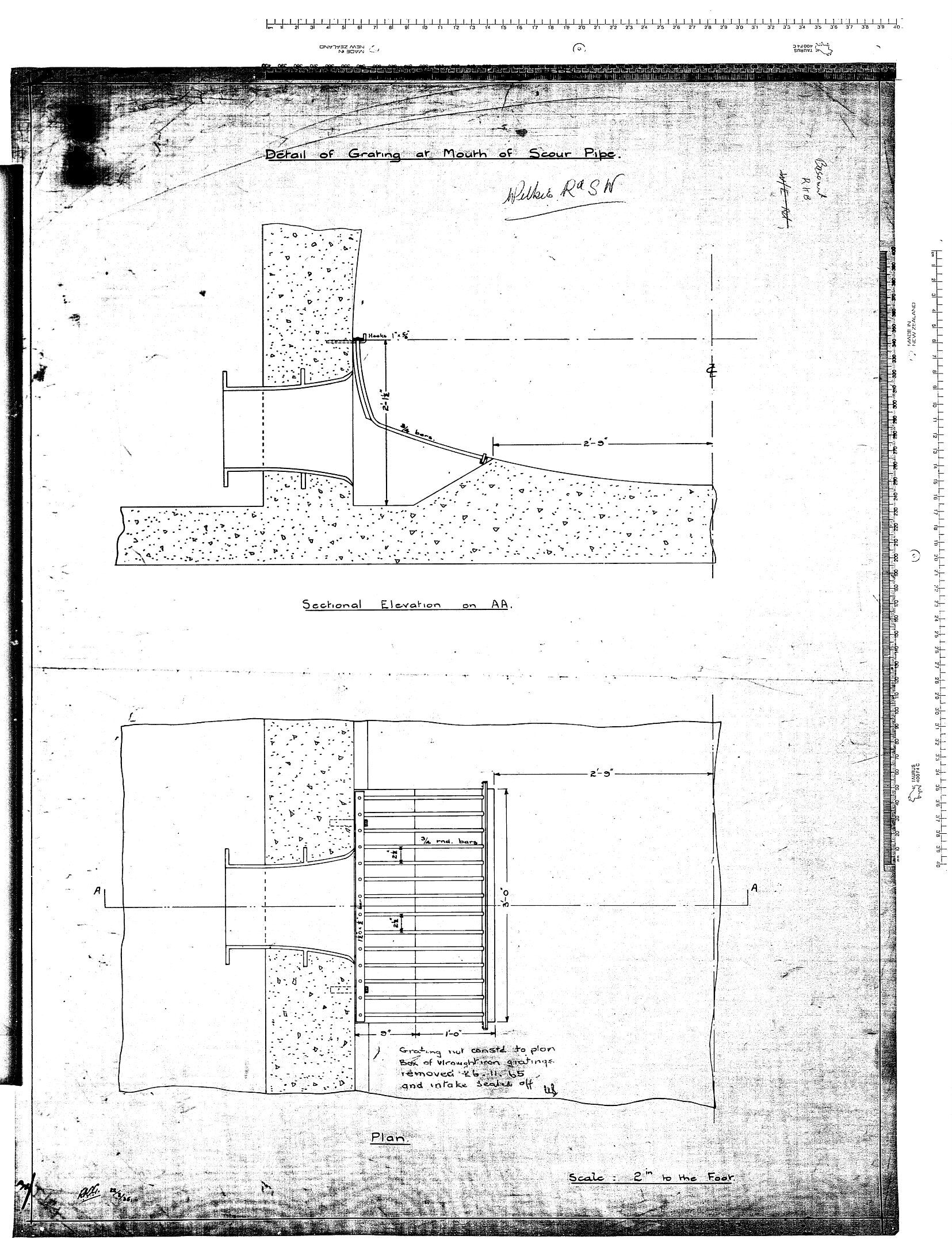 DETAIL OF GRATING AT MOUTH OF SCOUR PIPE