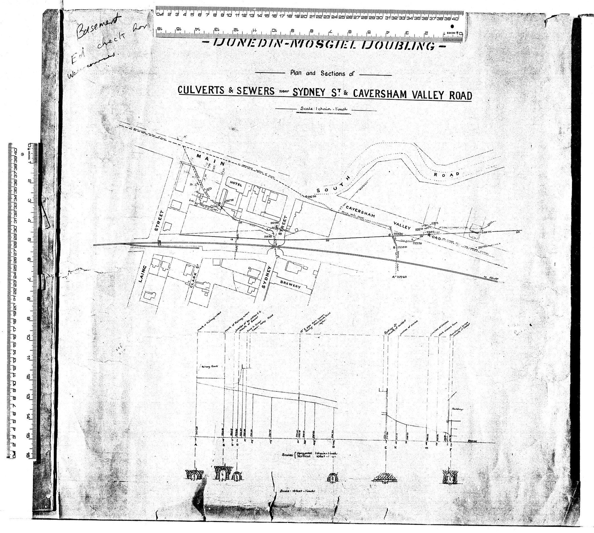 PLAN AND SECTIONS OF CULVERTS &amp; SEWERS NEAR SYDNEY STREET &amp; CAVERSHAM VALLEY ROAD