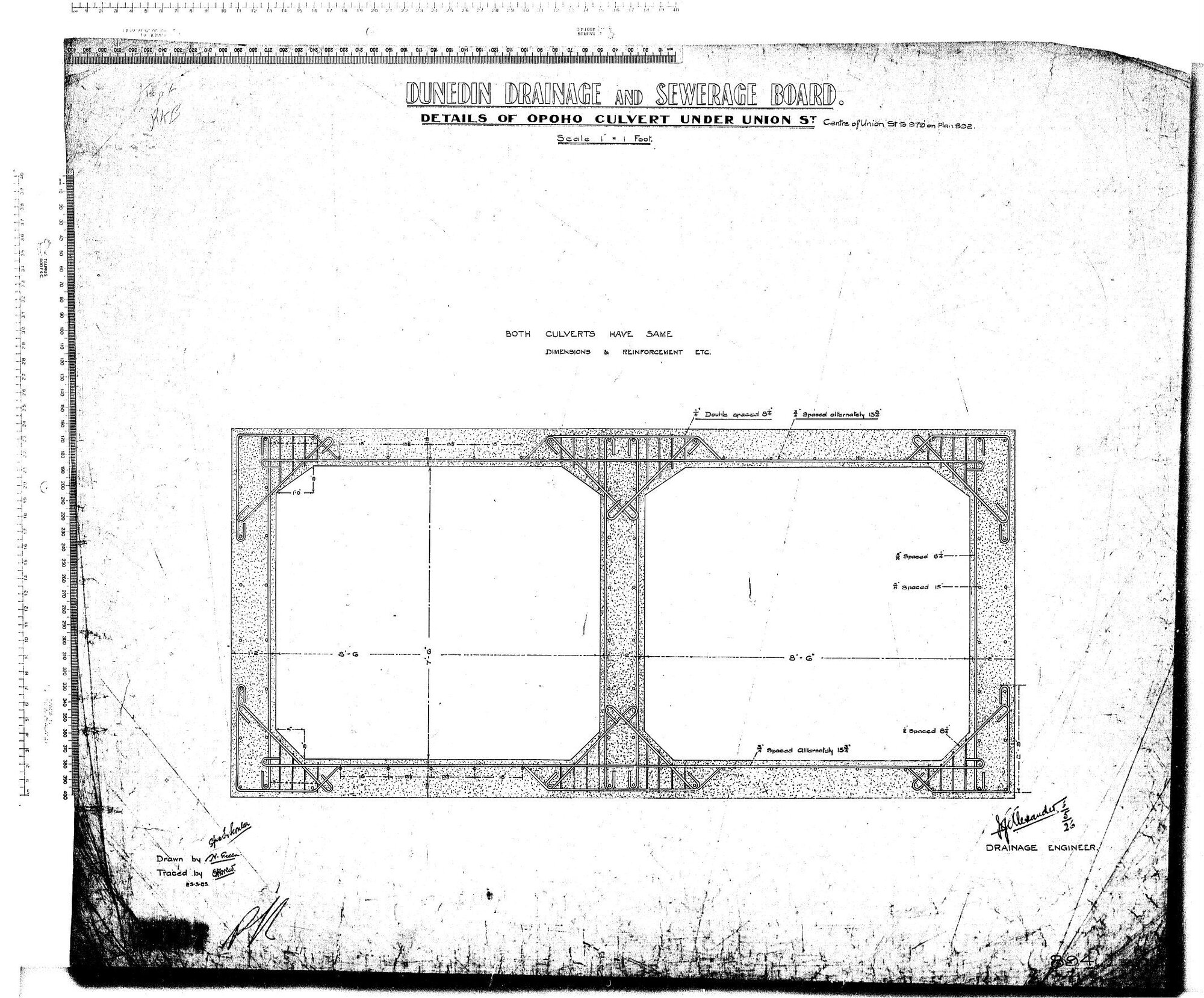 DETAILS OF OPOHO CULVERT UNDER UNION ST &ndash; CENTRE OF UNION ST TO 979 ON PLAN 892