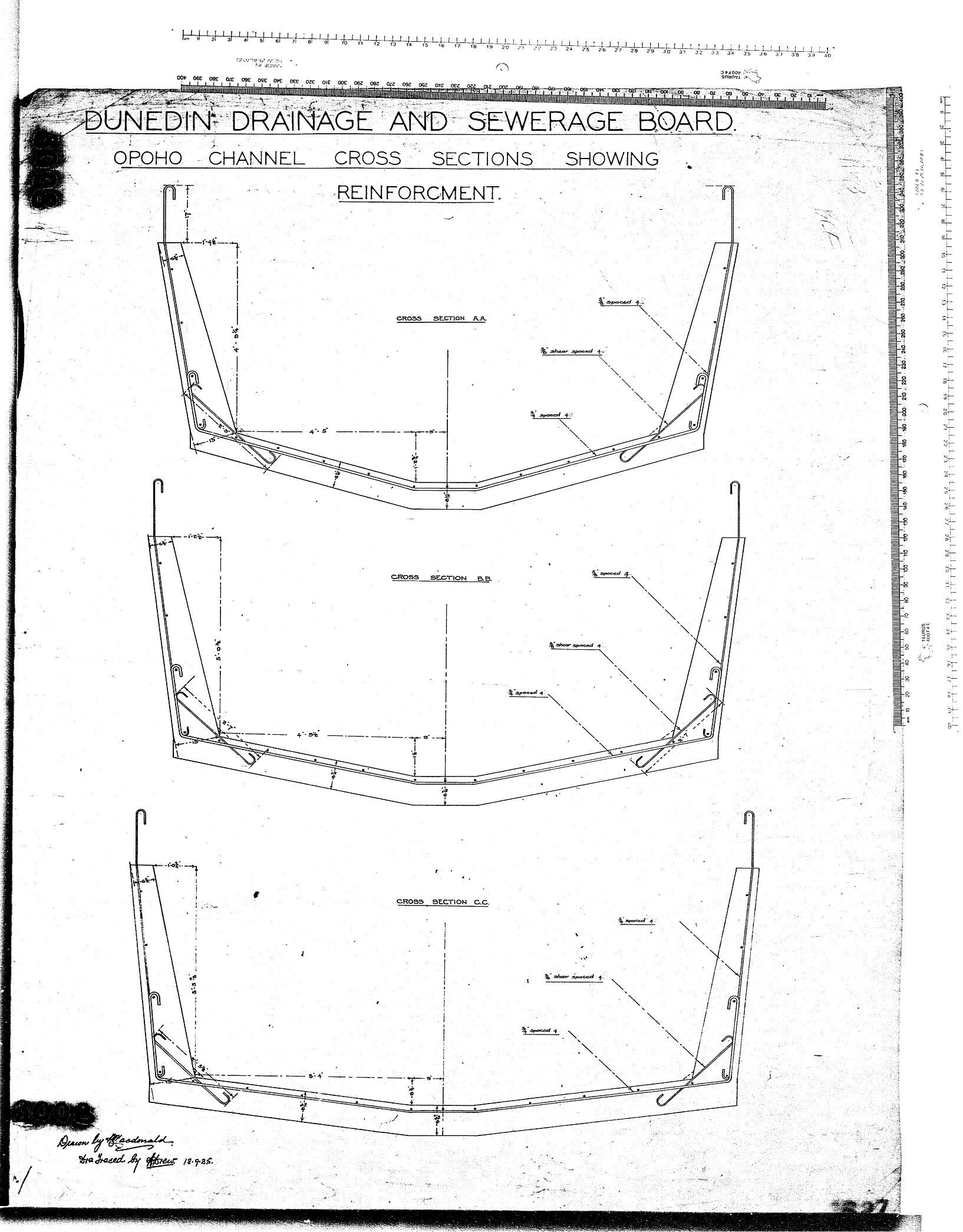 OPOHO CHANNEL CROSS SECTIONS SHOWING REINFORCMENT