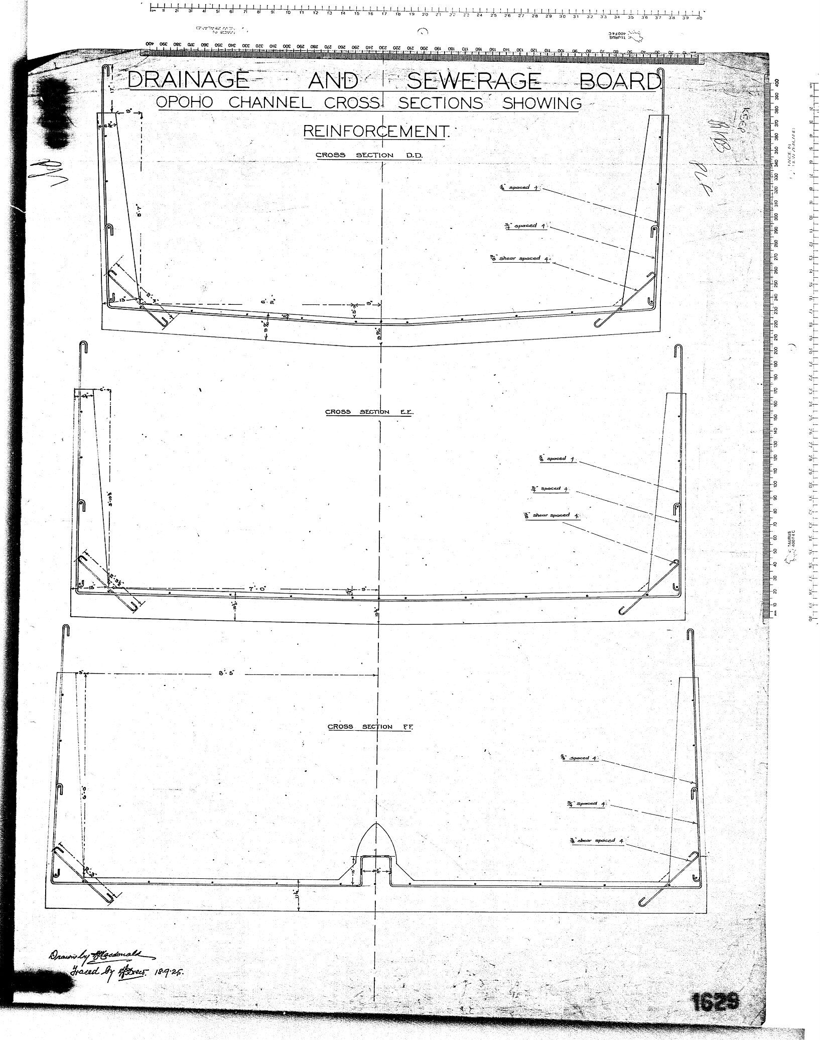 OPOHO CHANNEL CROSS SECTIONS SHOWING REINFORCMENT