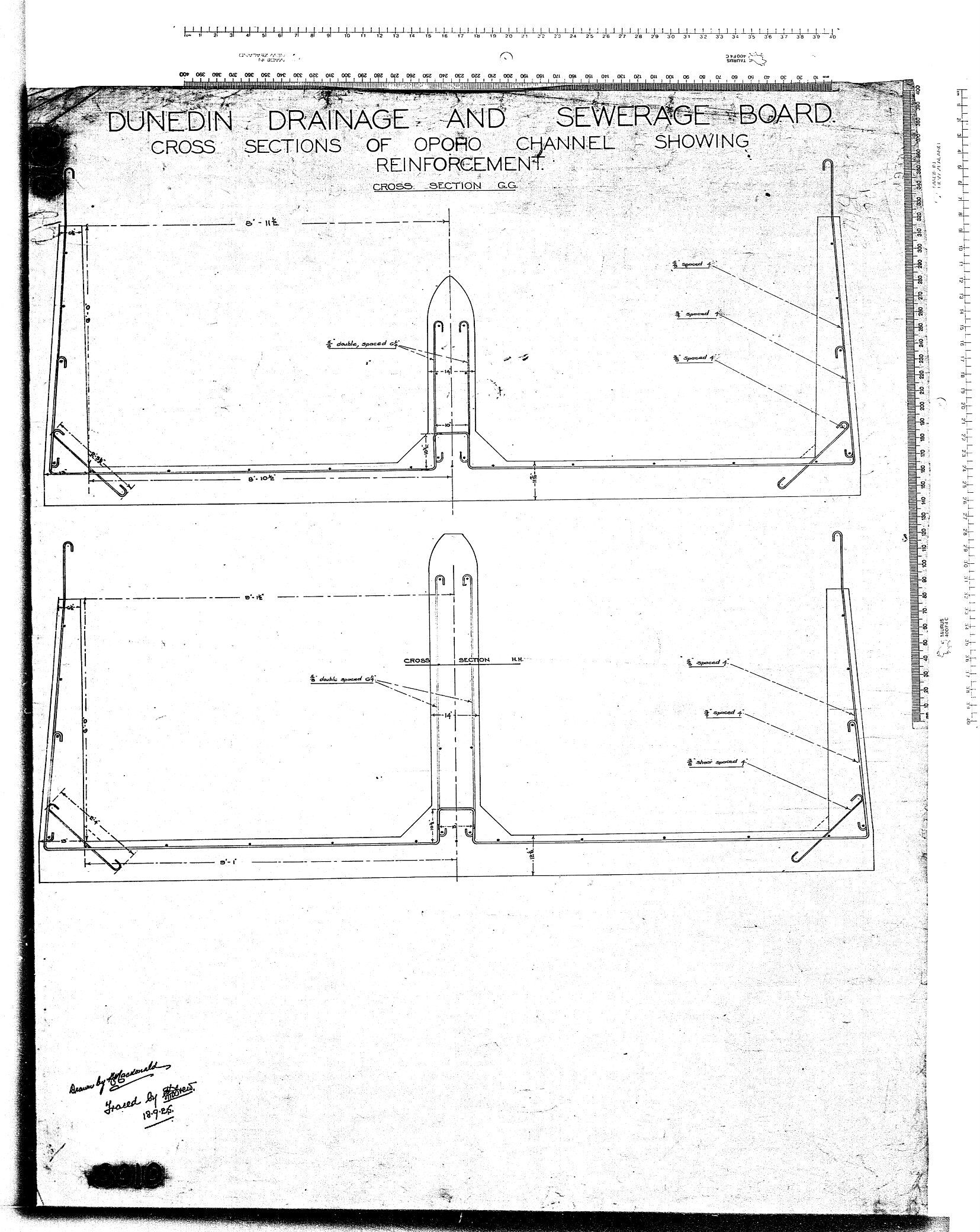 OPOHO CHANNEL CROSS SECTIONS SHOWING REINFORCMENT