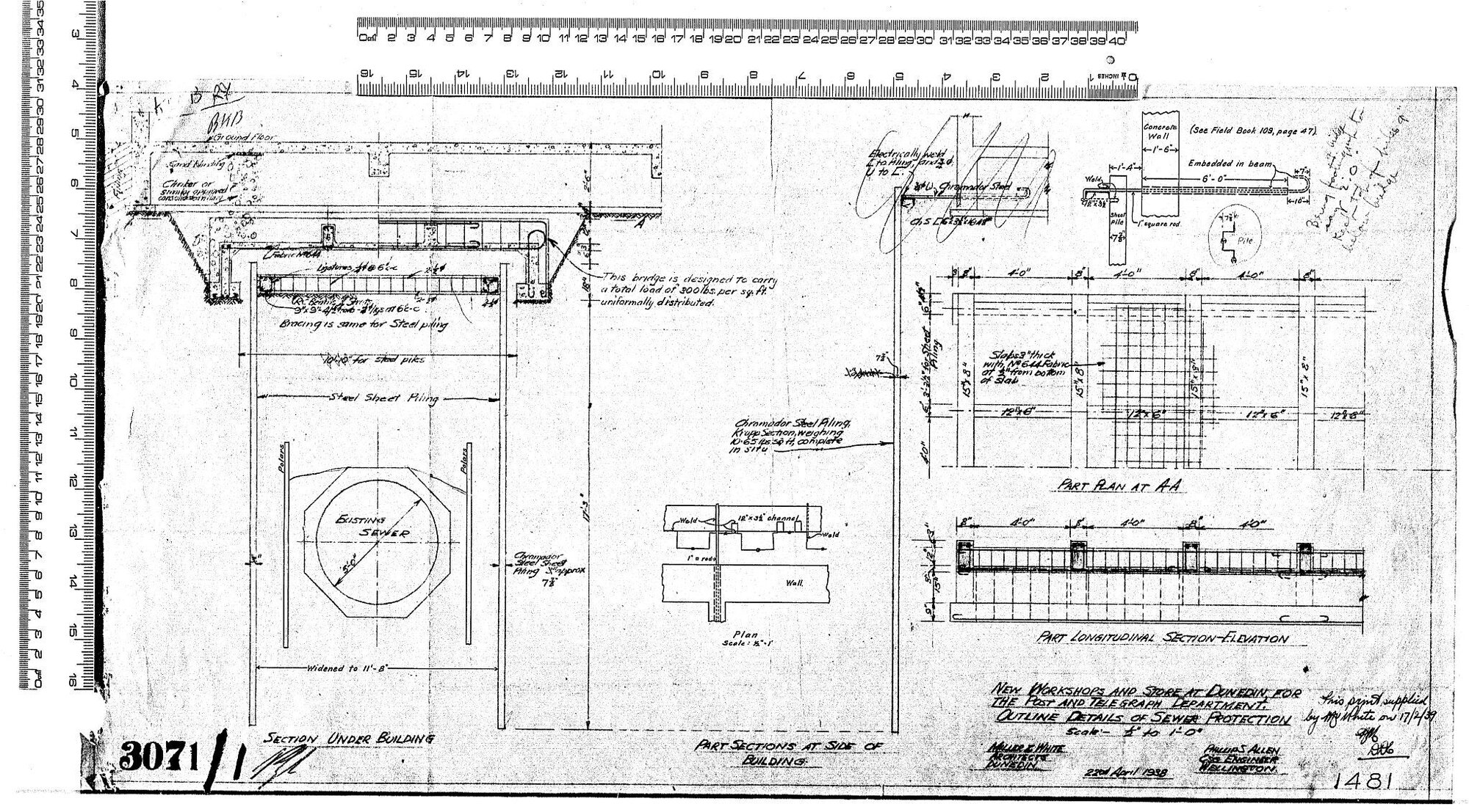 NEW WORKSHOPS AND STORE AT DUNEDIN FOR THE NEW POST AND TELEGRAPH DEPARTMENT &ndash; OUTLINE DETAILS OF SEWER PROTECTION