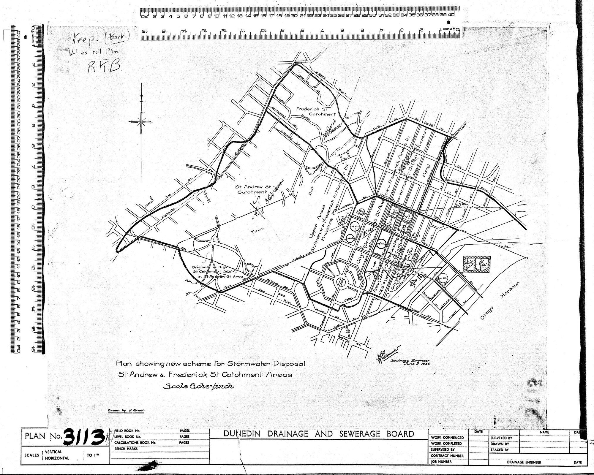 PLAN SHOWING NEW SCHEME FOR STORMWATER DISPOSAL ST ANDREW &amp; FREDERICK ST CATCHMENT AREAS