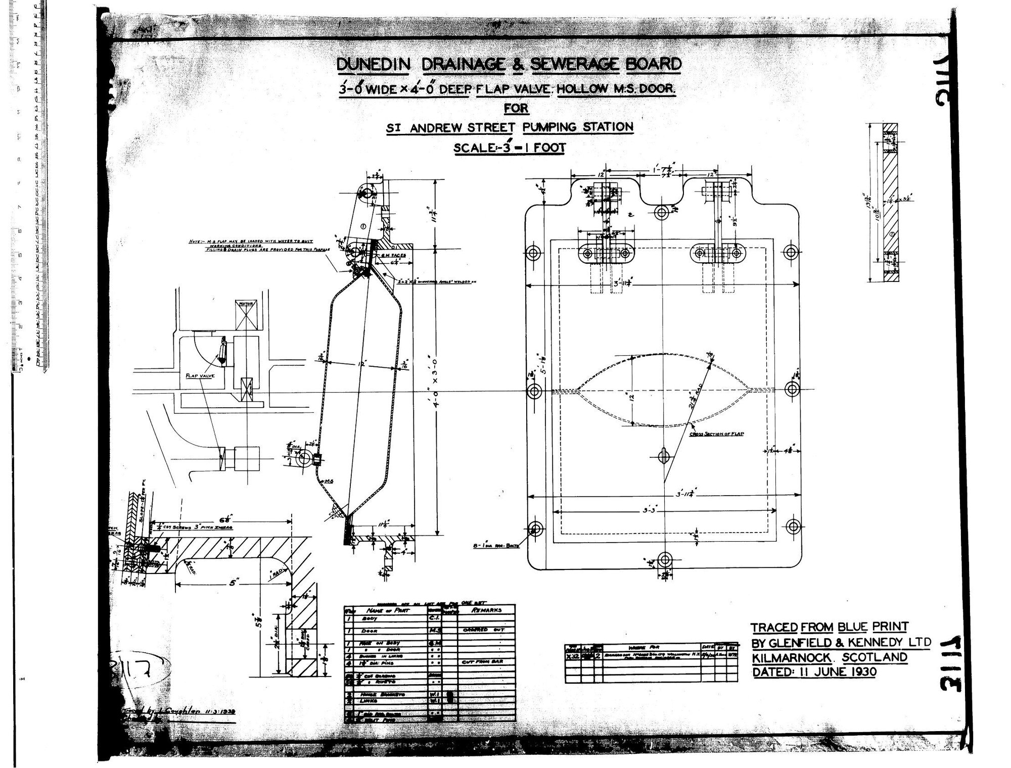 3'-0' WIDE X 4'-0'' DEEP. FLAP VALVE. HOLLOW M.S. DOOR FOR ST ANDREW STREET PUMPING STATION