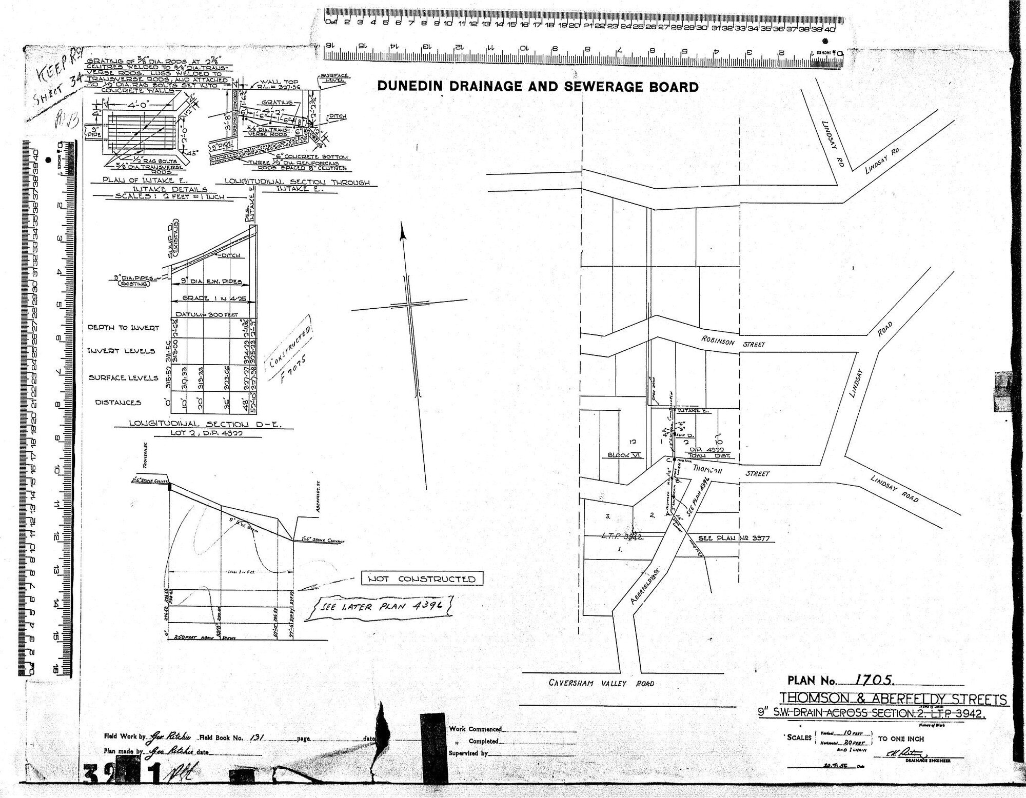 THOMSON &amp; ABERFELDY STREETS - 9" S.W DRAIN ACROSS SECTION 2 L.T.P 3942