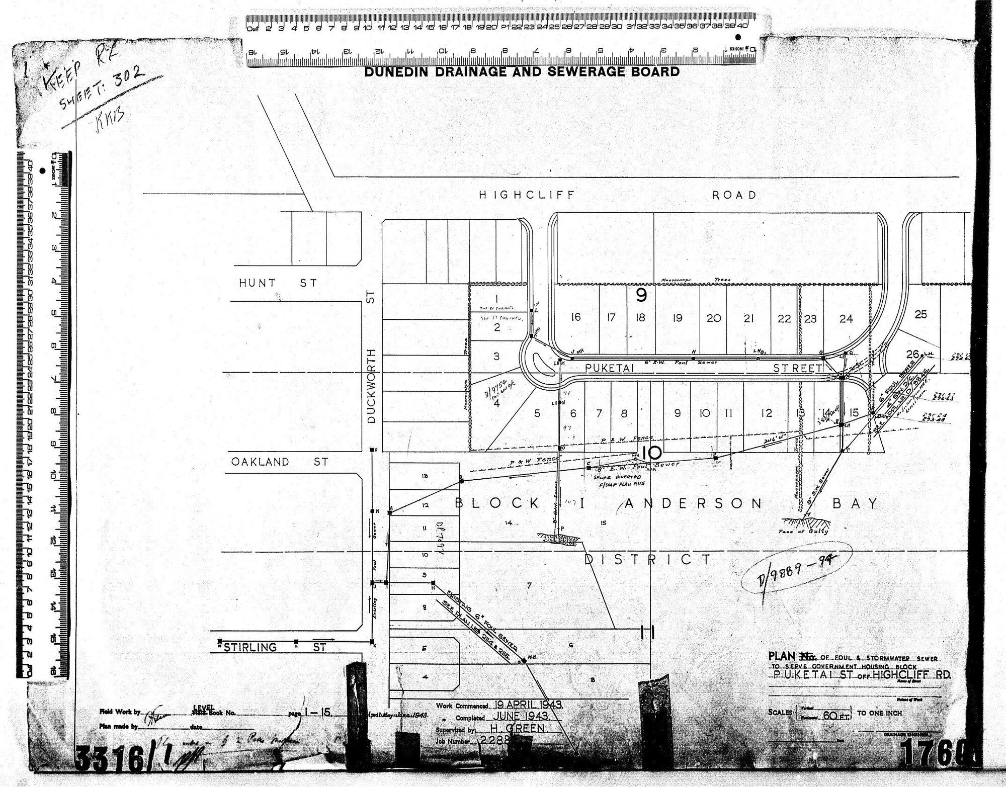 PLAN OF FOUL &amp; STORMWATER SEWER TO SERVE GOVERNMENT HOUSING BLOCK - PUKETAI ST OFF HIGHCLIFF RD