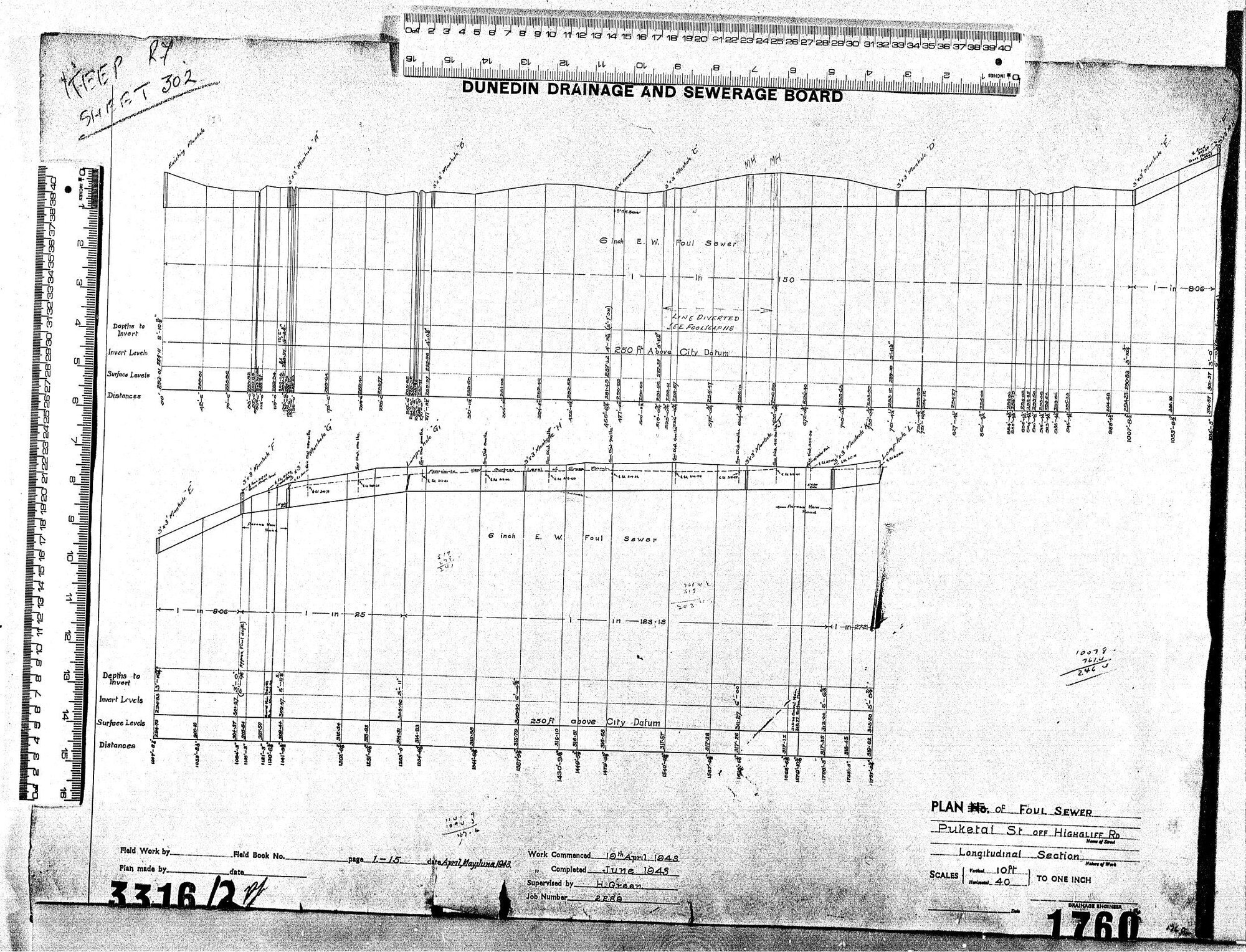 PLAN OF FOUL SEWER - PUKETAI ST OFF HIGHCLIFF RD - LONGITUDINAL