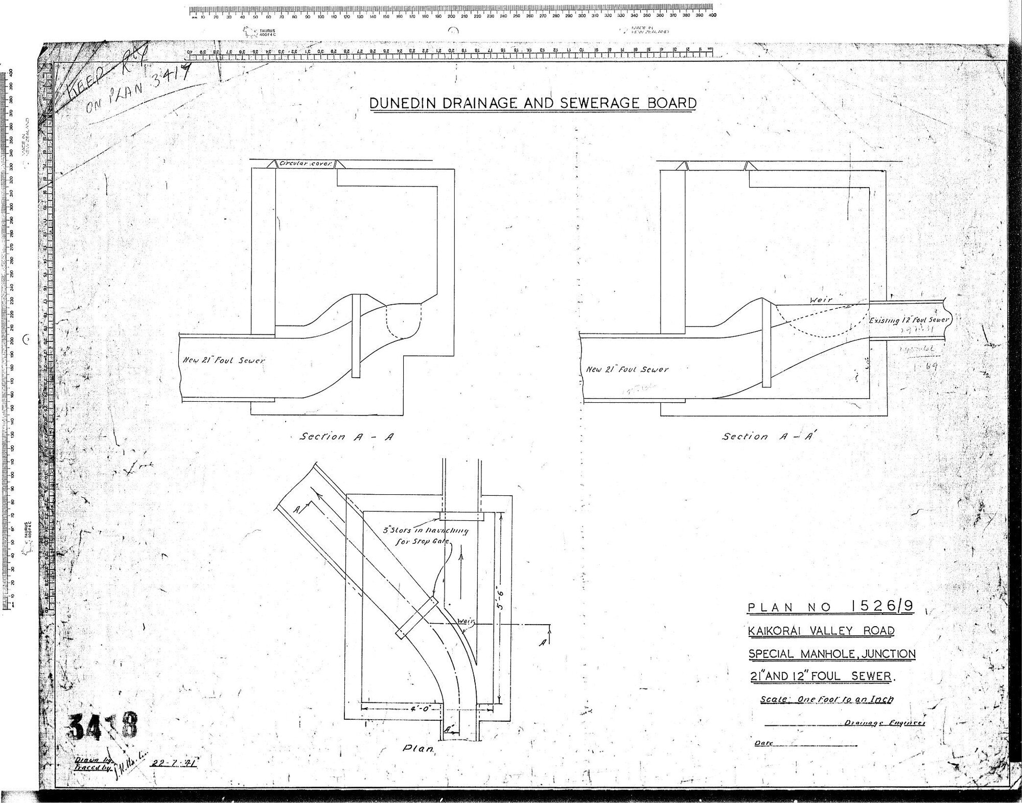KAIKORAI VALLEY ROAD &ndash; SPECIAL MANHOLE, JUNCTION &ndash; 21'' AND 12'' FOUL SEWER