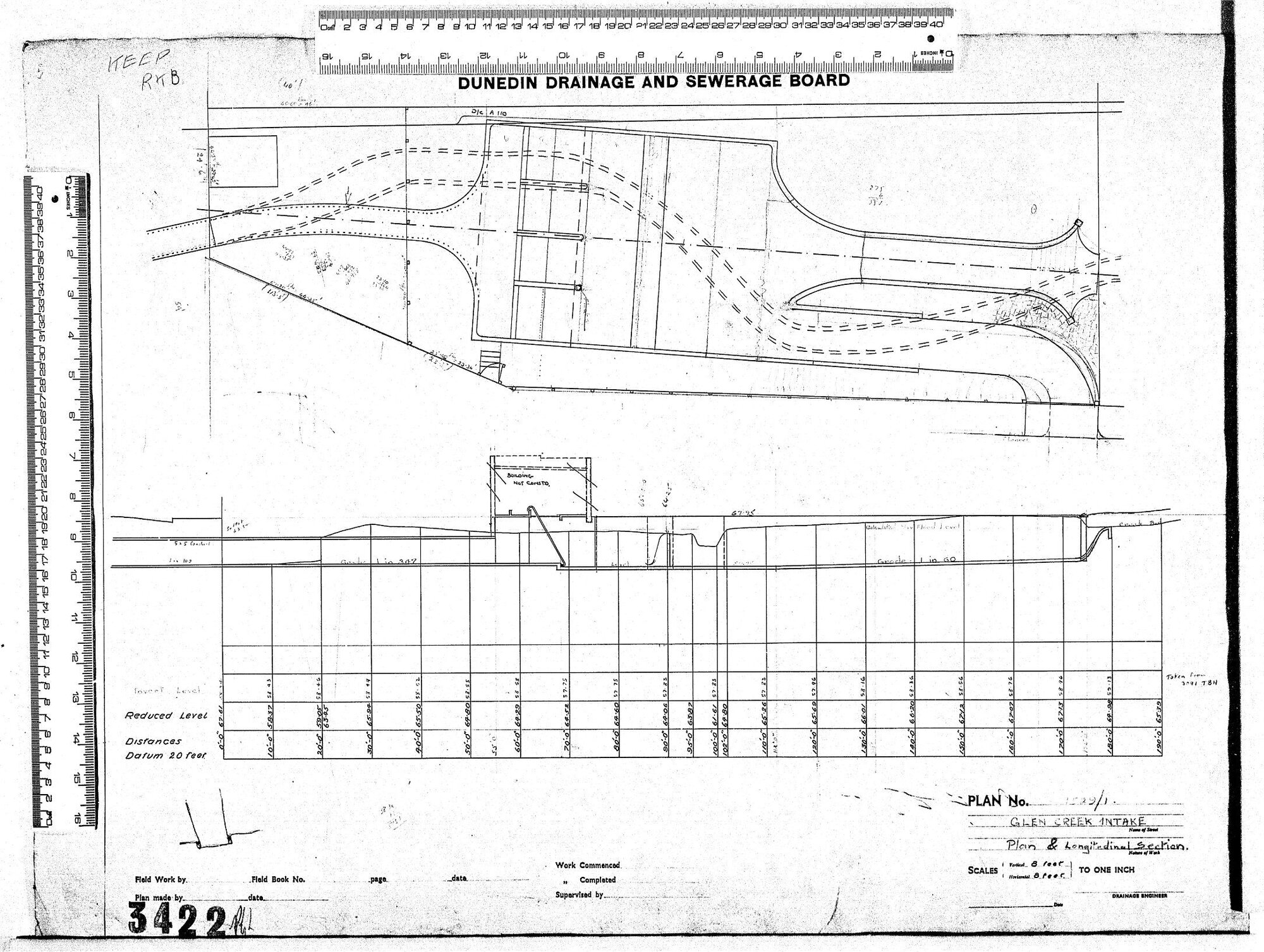 GLEN CREEK INTAKE &ndash; PLAN &amp; LONGITUNDINAL SECTION