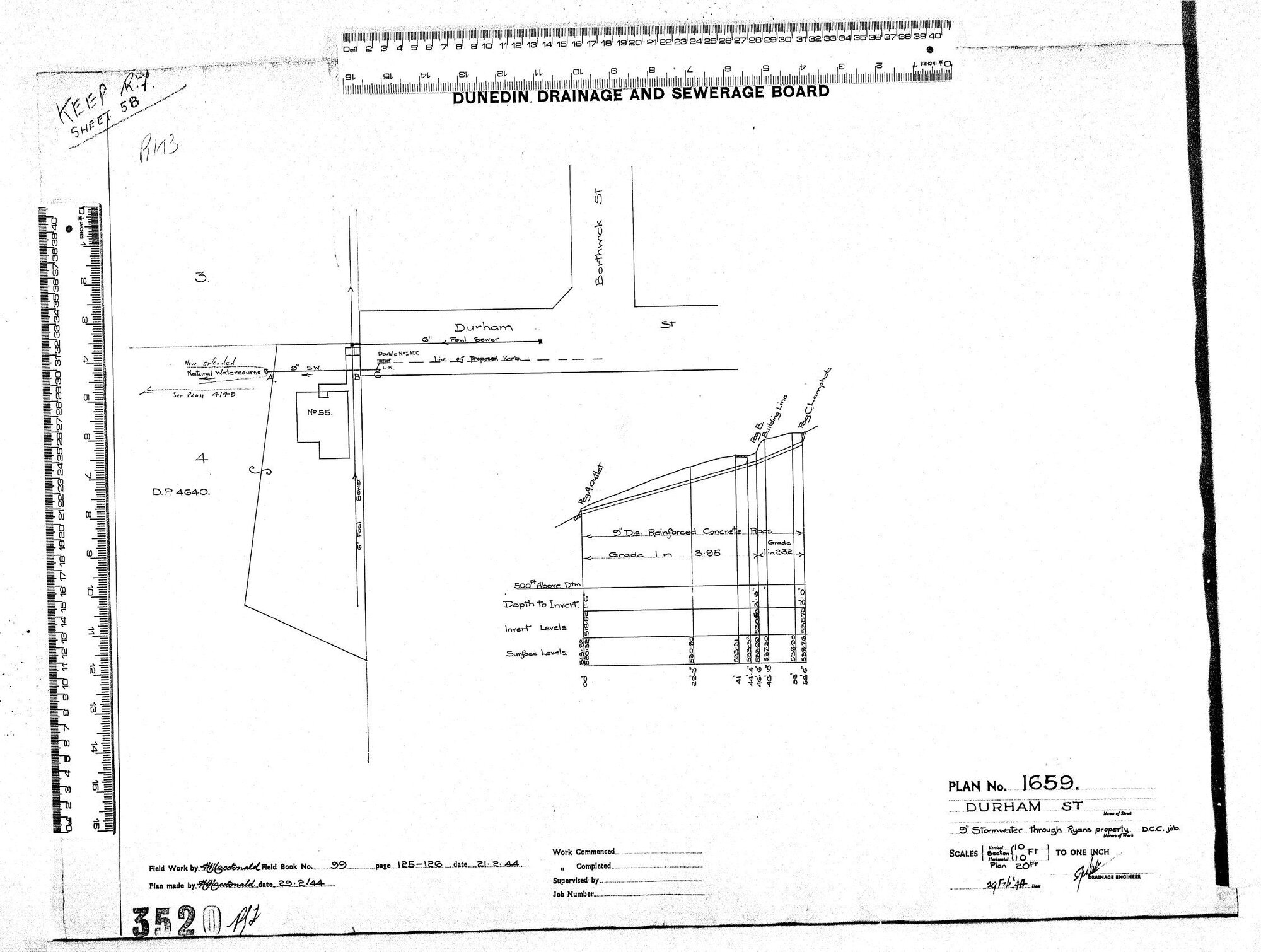 DURHAM ST &ndash; 9'' STORMWATER THROUGH RYANS PROPERTY. D.C.C. JOB