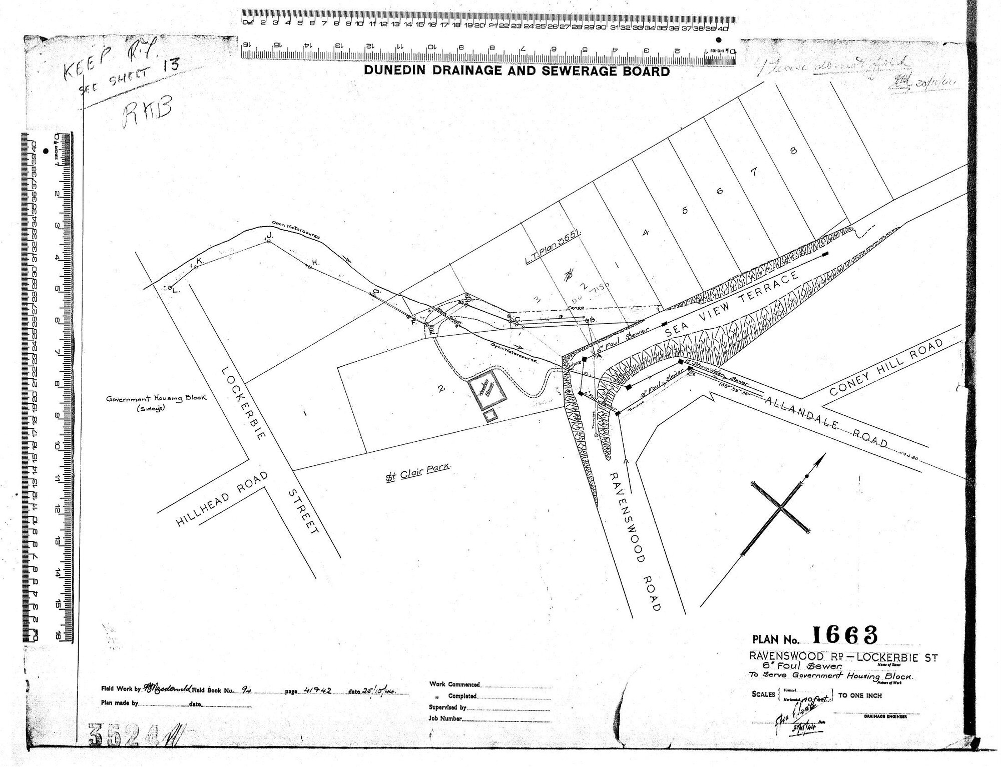 RAVENSWOOD ROAD &ndash; LOCKERBIE ST &ndash; 6' FOUL SEWER &ndash; TO SERVE GOVERNMENT HOUSING BLOCK