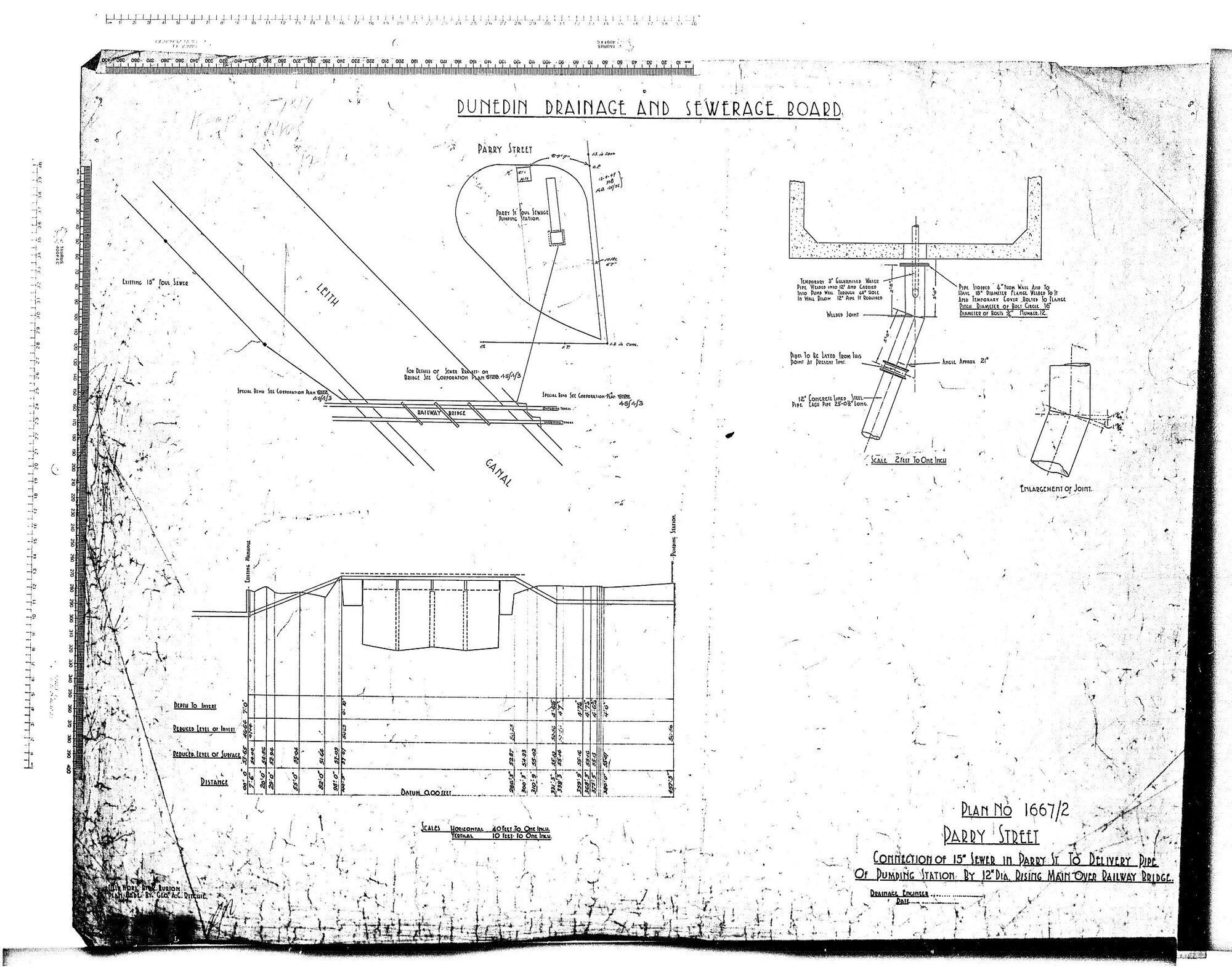 PARRY STREET &ndash; CONNECTION OF 15'' SEWER IN PARRY ST. TO DELIVERY PIPE OF PUMPING STATION BY 12'' DIA RISING MAIN OVER RAILWAY BRIDGE