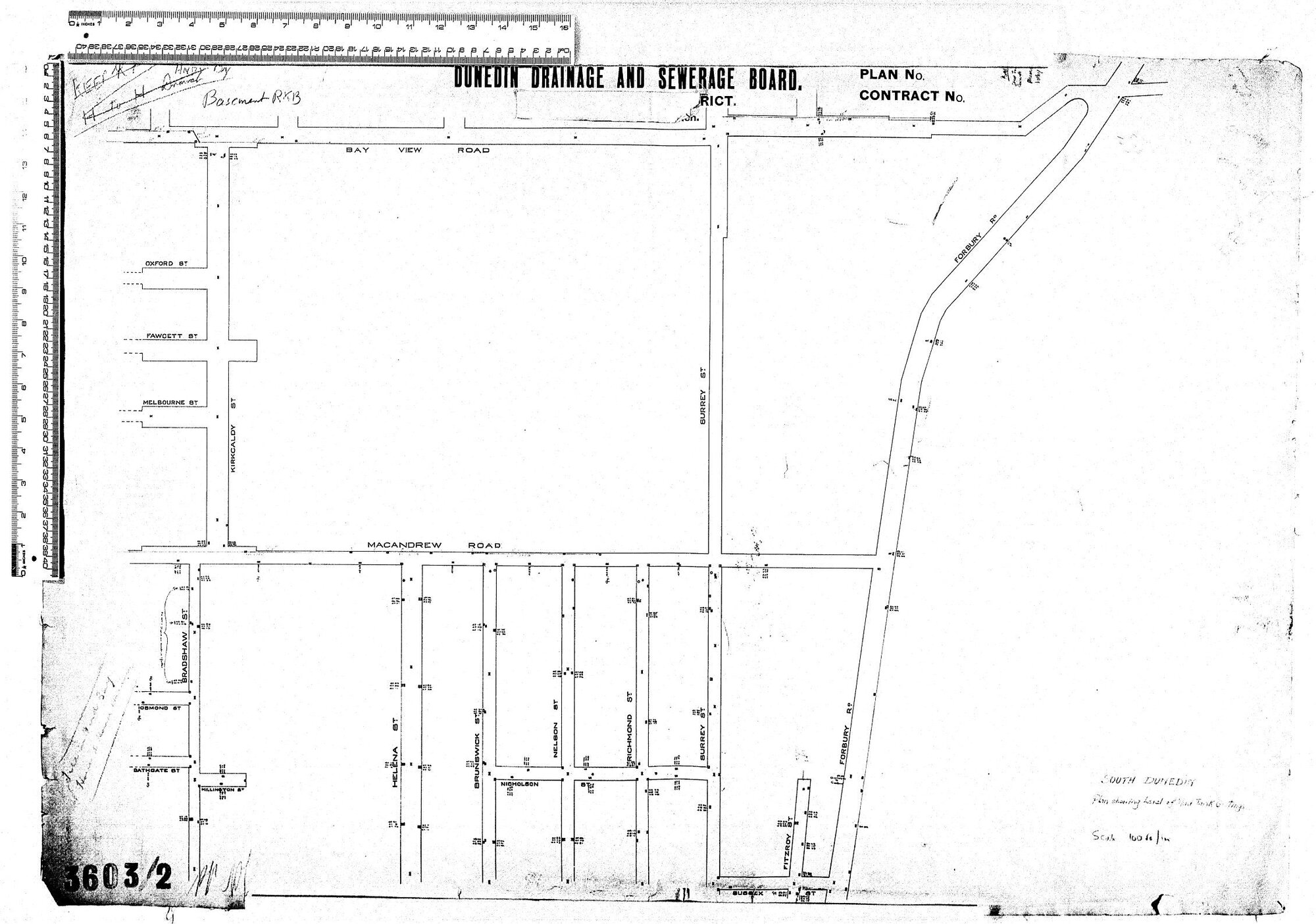 SOUTH DUNEDIN PLAN SHOWING LEVELS OF MUD TANK GRATINGS