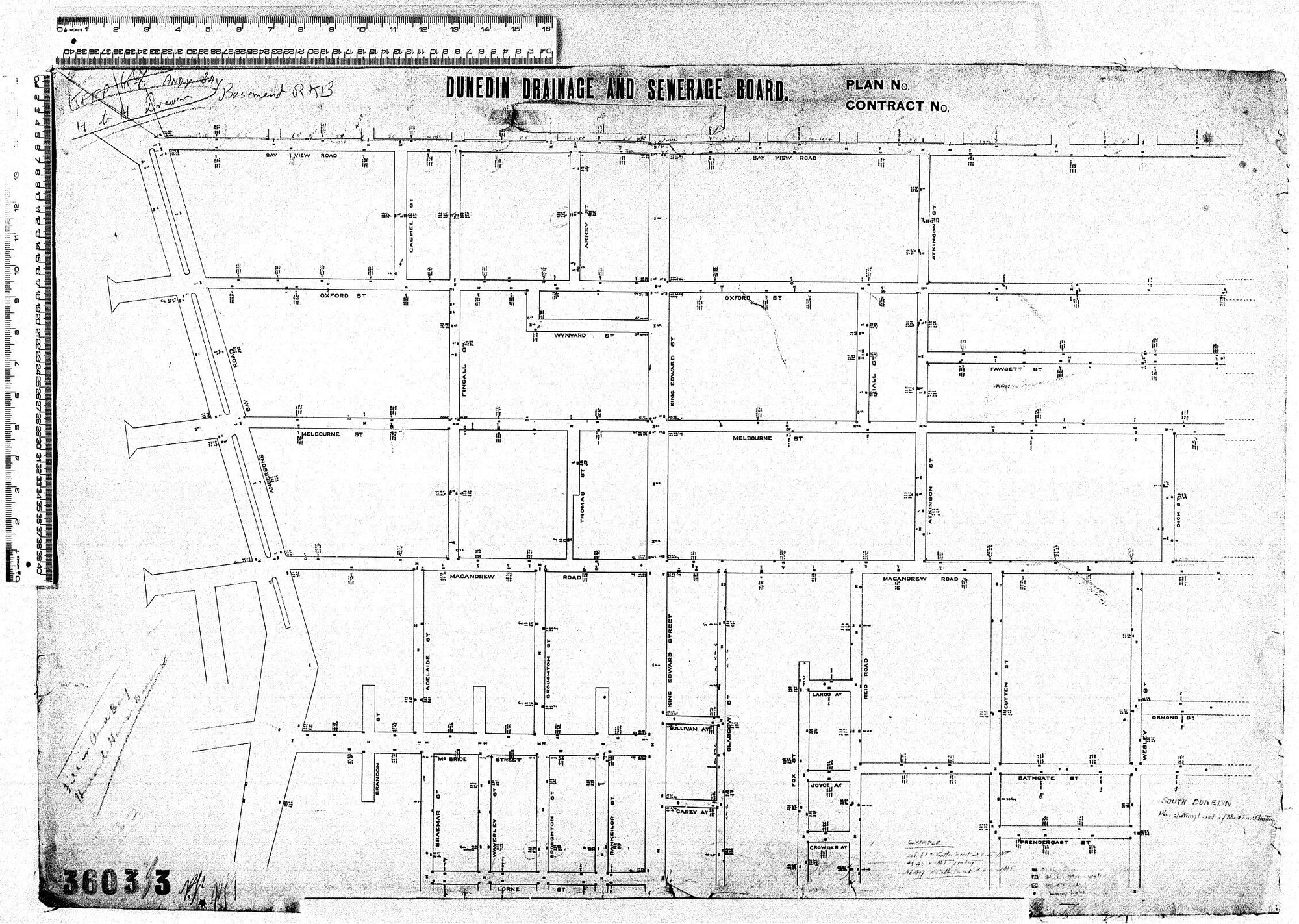 SOUTH DUNEDIN PLAN SHOWING LEVELS OF MUD TANK GRATINGS