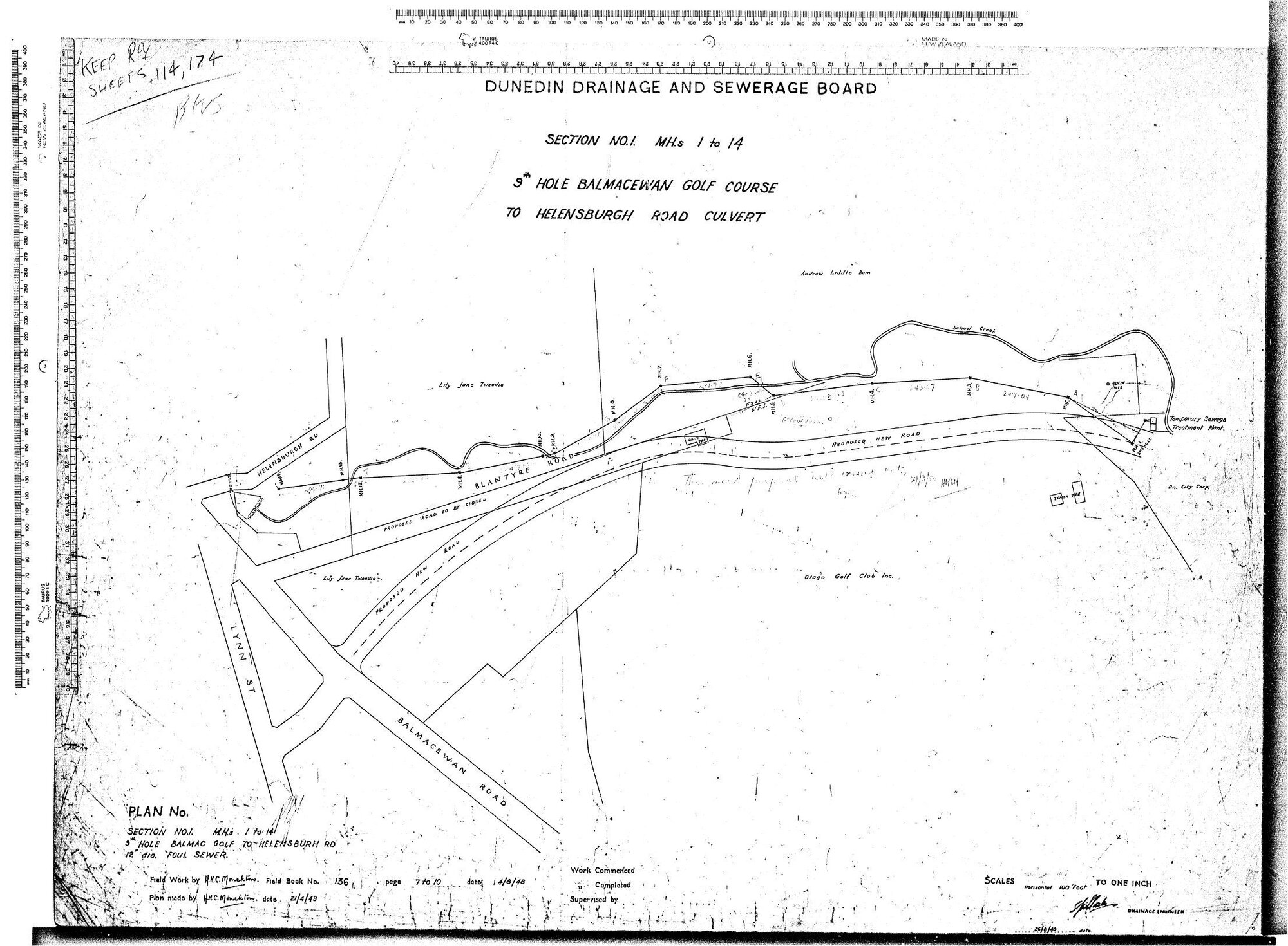 SECTION NO1 M.H.S 1 TO 14 9TH HOLE BALMAC GOLF TO HELENSBURGH ROAD 12" DIA FOUL SEWER