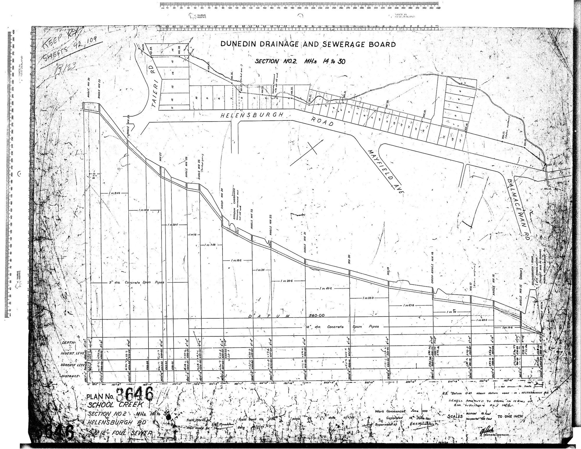 SCHOOL CREEK SECTION NO2 M.H.S. 14 TO 30 HELENSBURGH ROAD 9" &amp; 12" FOUL SEWER
