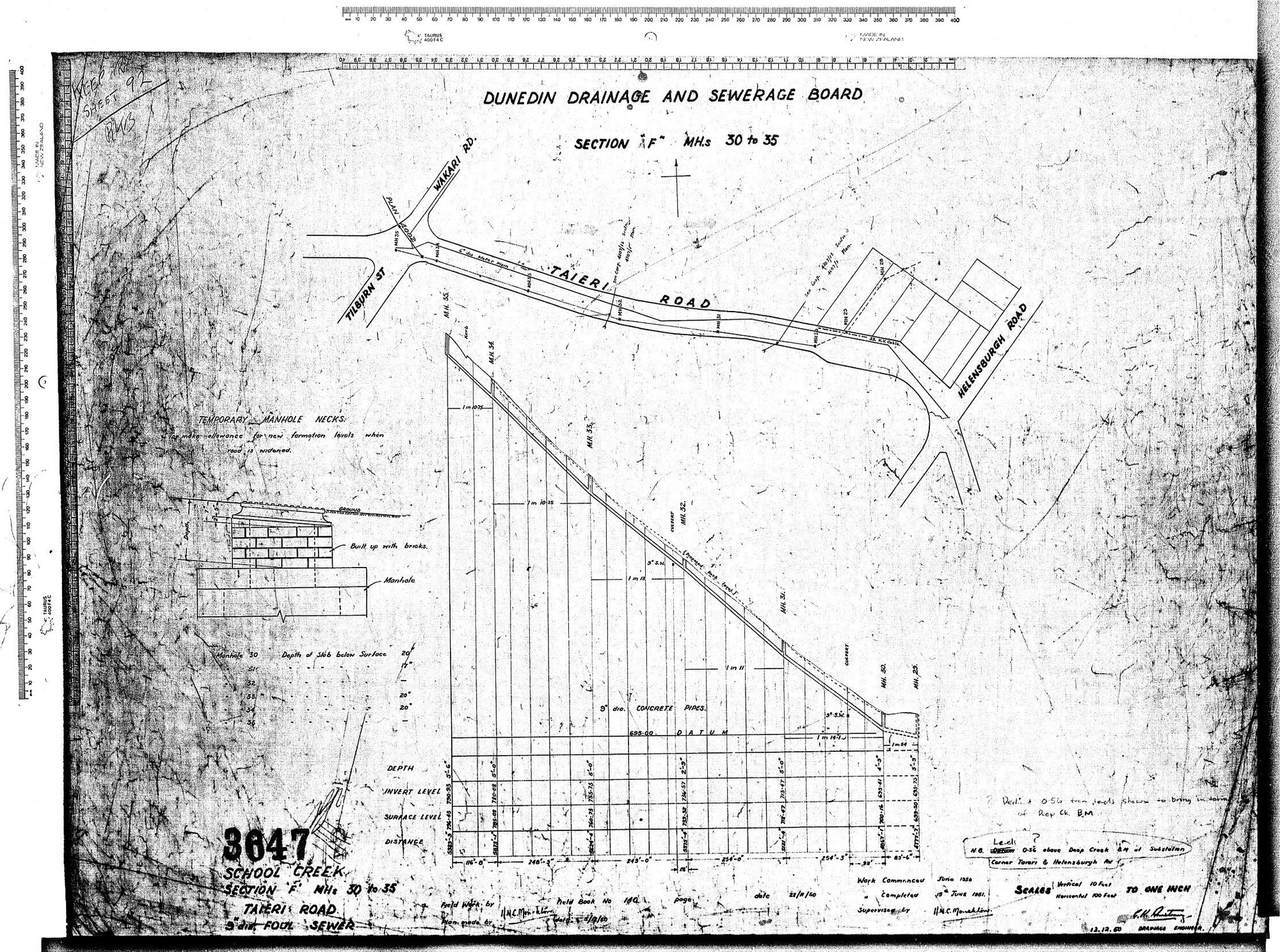 SCHOOL CREEK SECTION 'F' M.H.S 30 TO 35 TAIERI ROAD 9" DIA FOUL SEWER