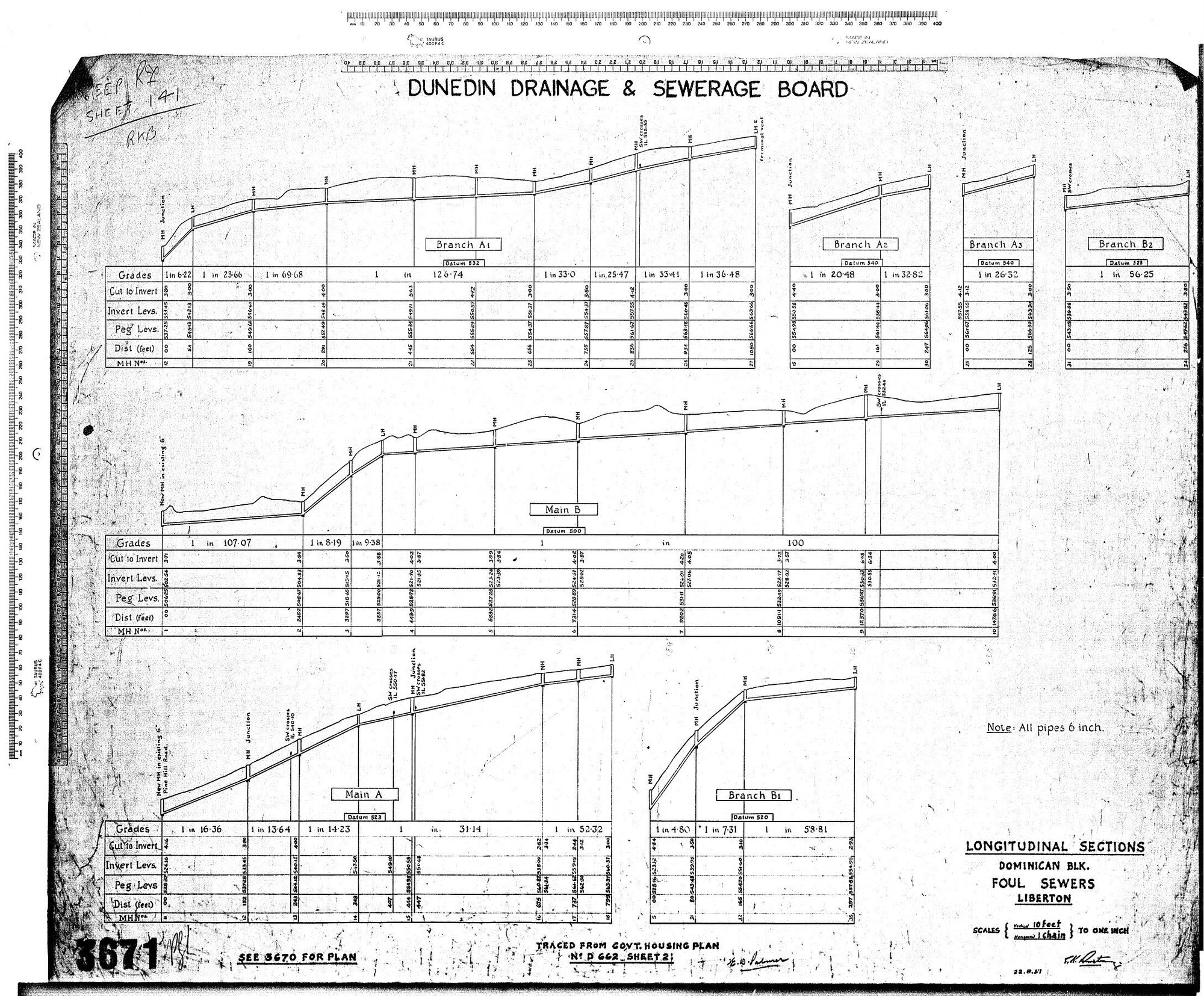 LONGITUDINAL SECTIONS DOMINICAN BLK FOUL SEWERS LIBERTON