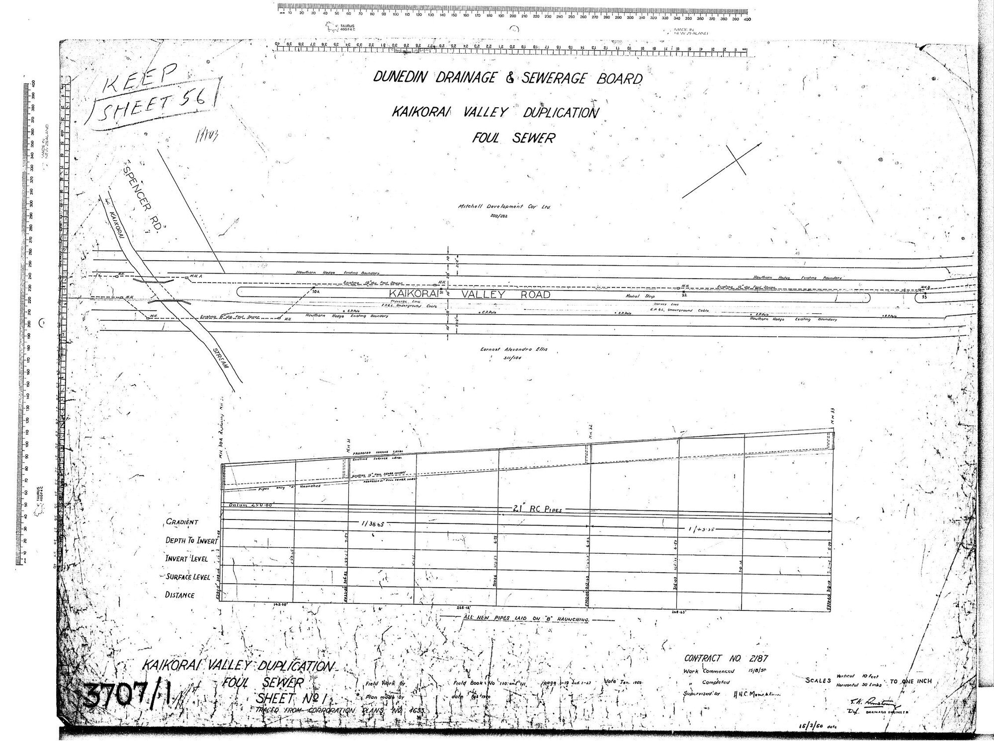 KAIKORAI VALLEY DUPLICATION FOUL SEWER SHEET NO1
