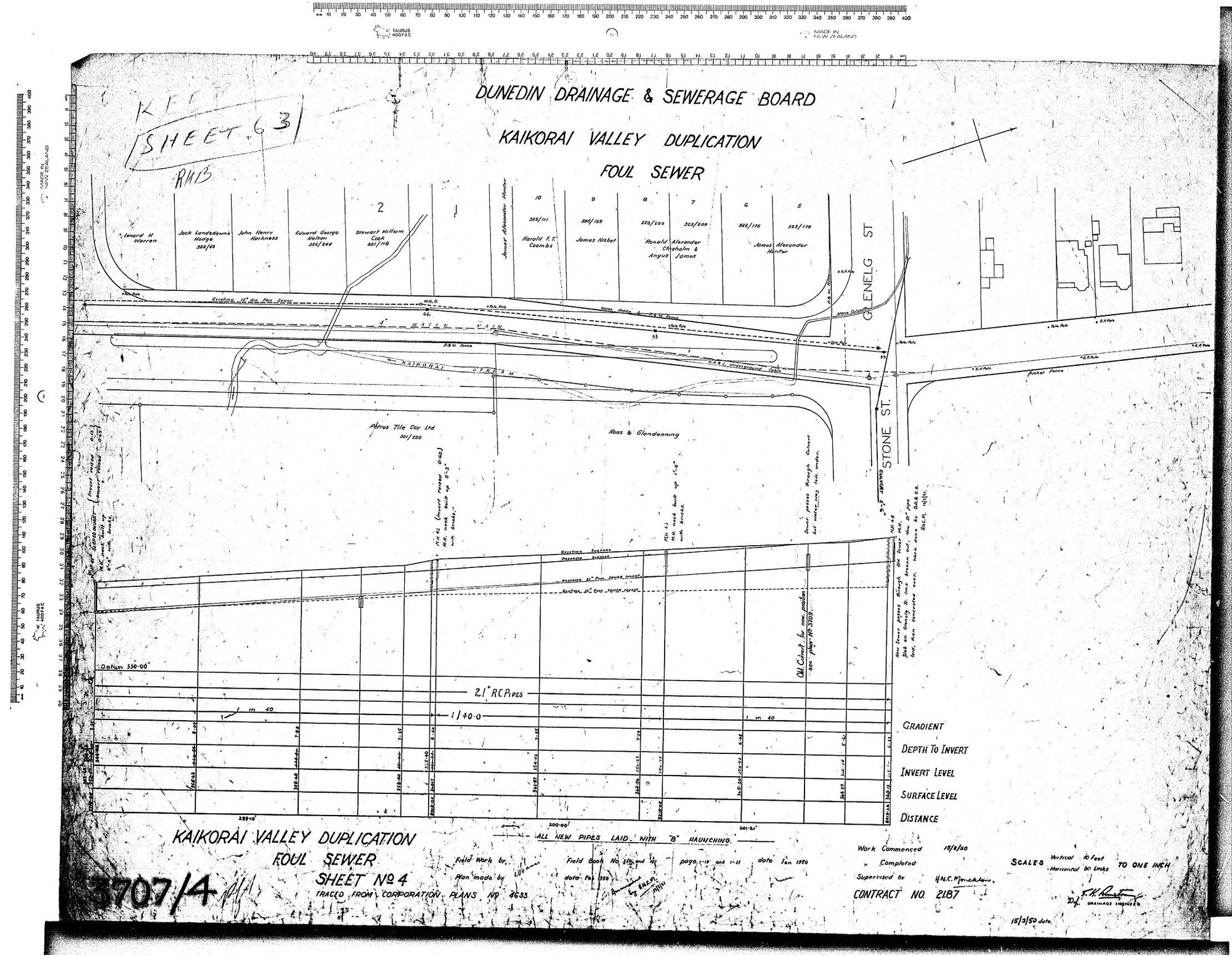 KAIKORAI VALLEY DUPLICATION FOUL SEWER SHEET NO4
