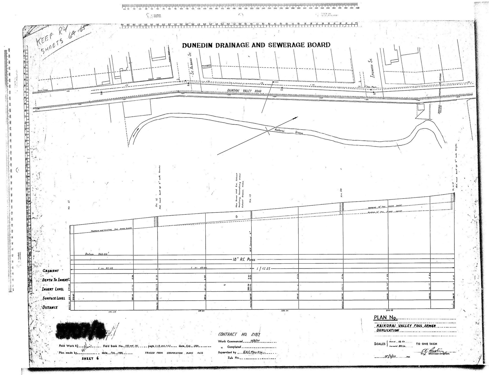 KAIKORAI VALLEY FOUL SEWER DUPLICATION SHEET NO6