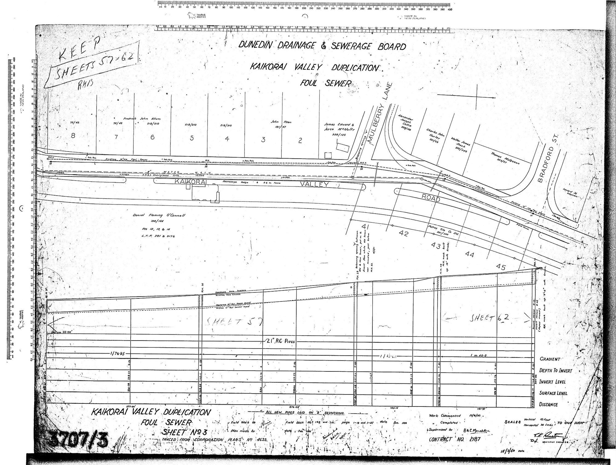 KAIKORAI VALLEY DUPLICATION FOUL SEWER SHEET NO3