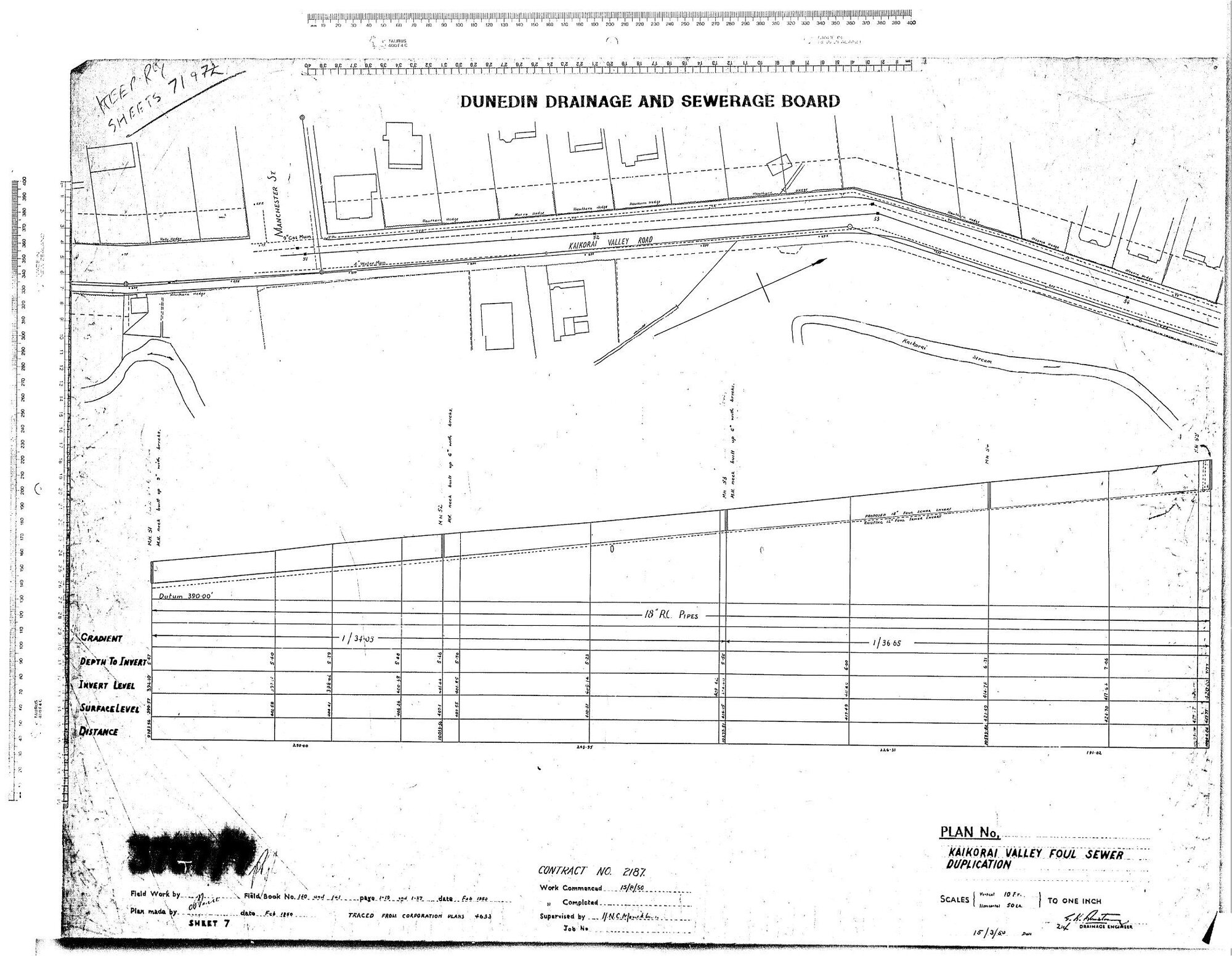 KAIKORAI VALLEY FOUL SEWER DUPLICATION SHEET NO7