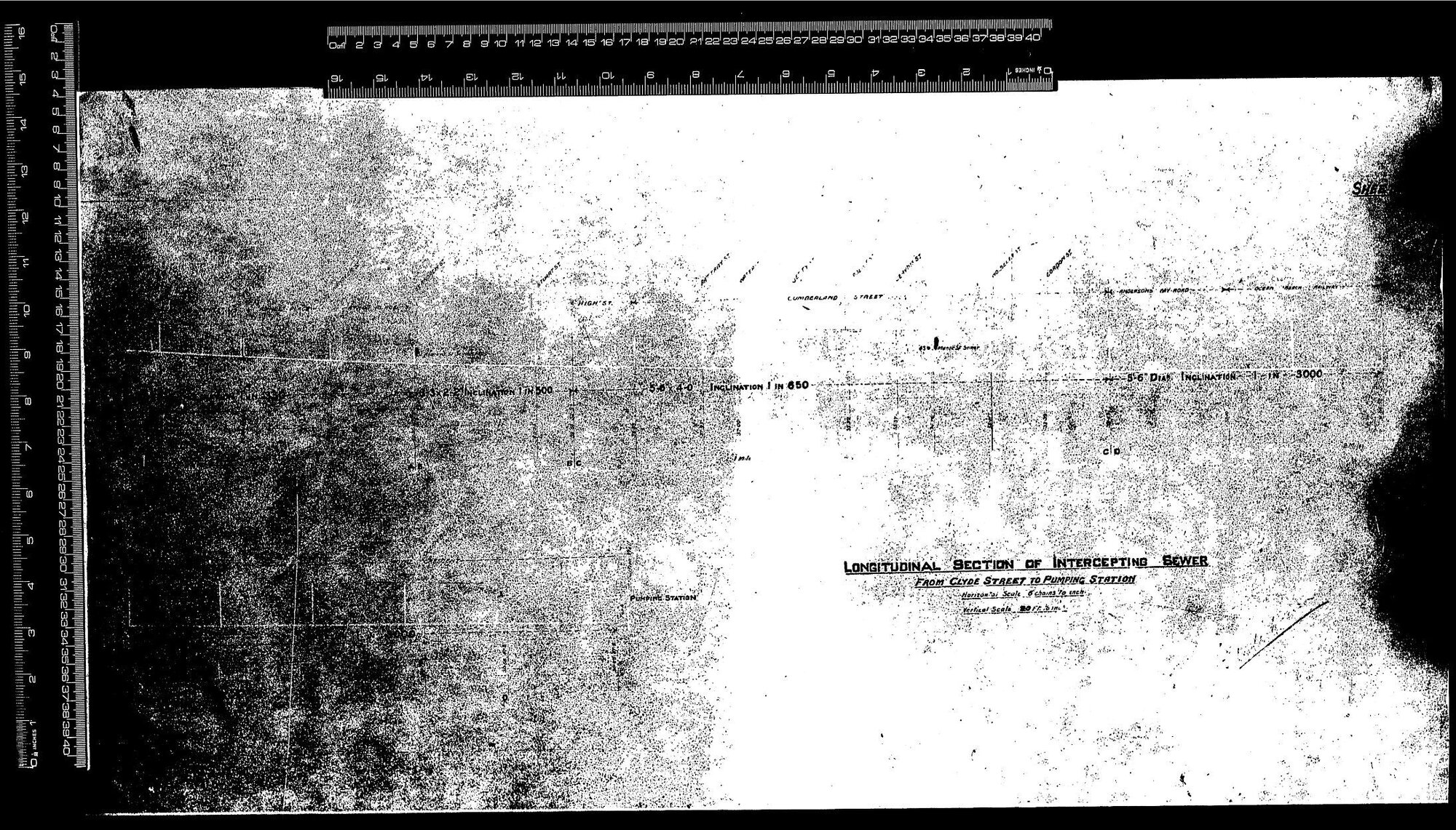 LONGITUDINAL SECTION OF INTERCEPTING SEWER FROM CLYDE STREET TO PUMPING STATION