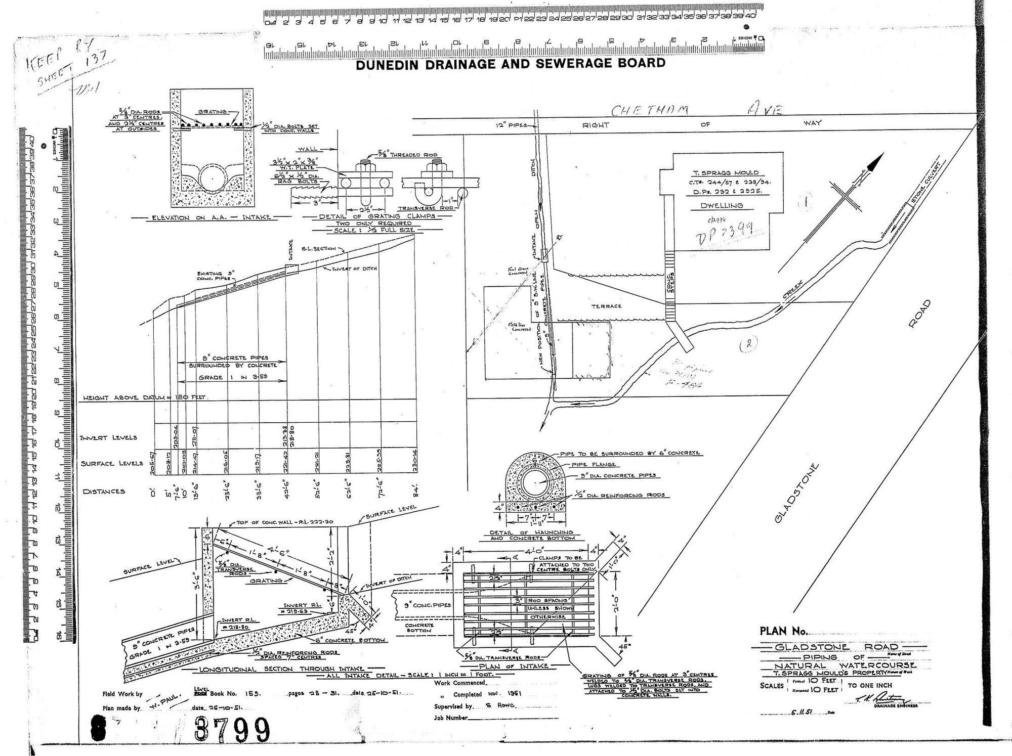 GLADSTONE ROAD - PIPING OF WATERAL WATERCOURSE - T.SPRAGG MOULD'S PROPERTY