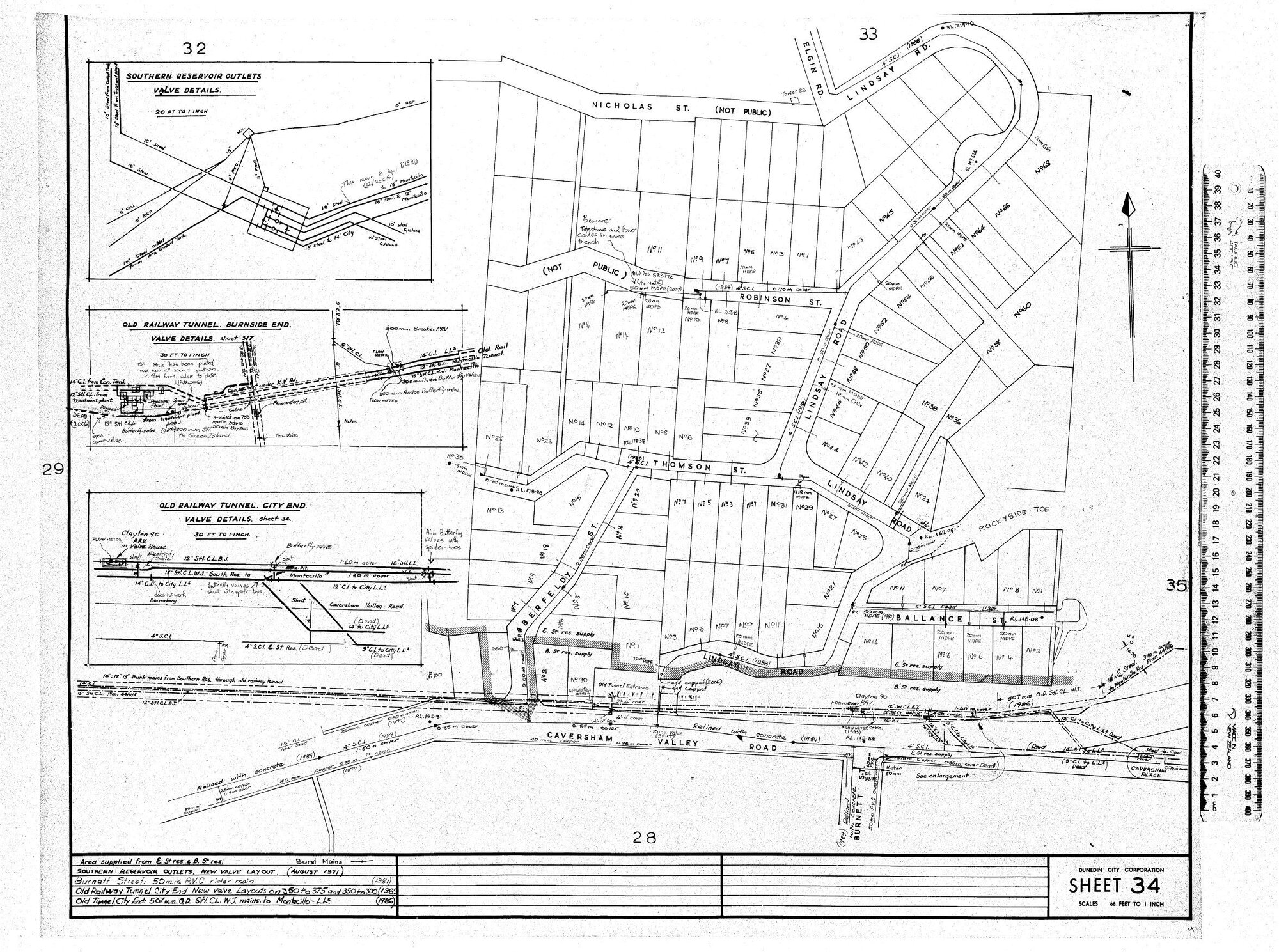 AREA SUPPLIED FROM B &amp; E ST RES. - BURST MAINS