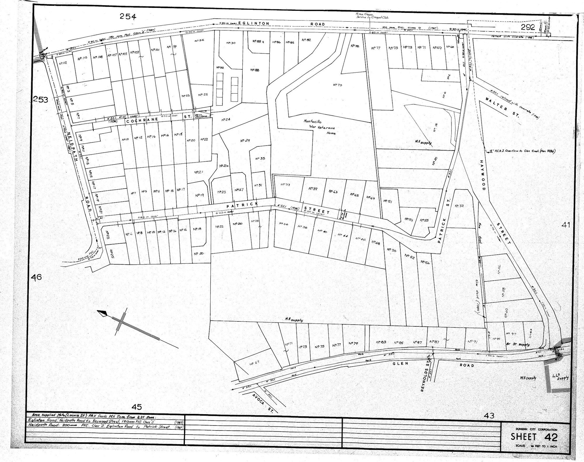 AREA SUPPLIED FROM (LAURIE ST) P.R.V FEEDS M.H ZONE FROM E ST ZONE