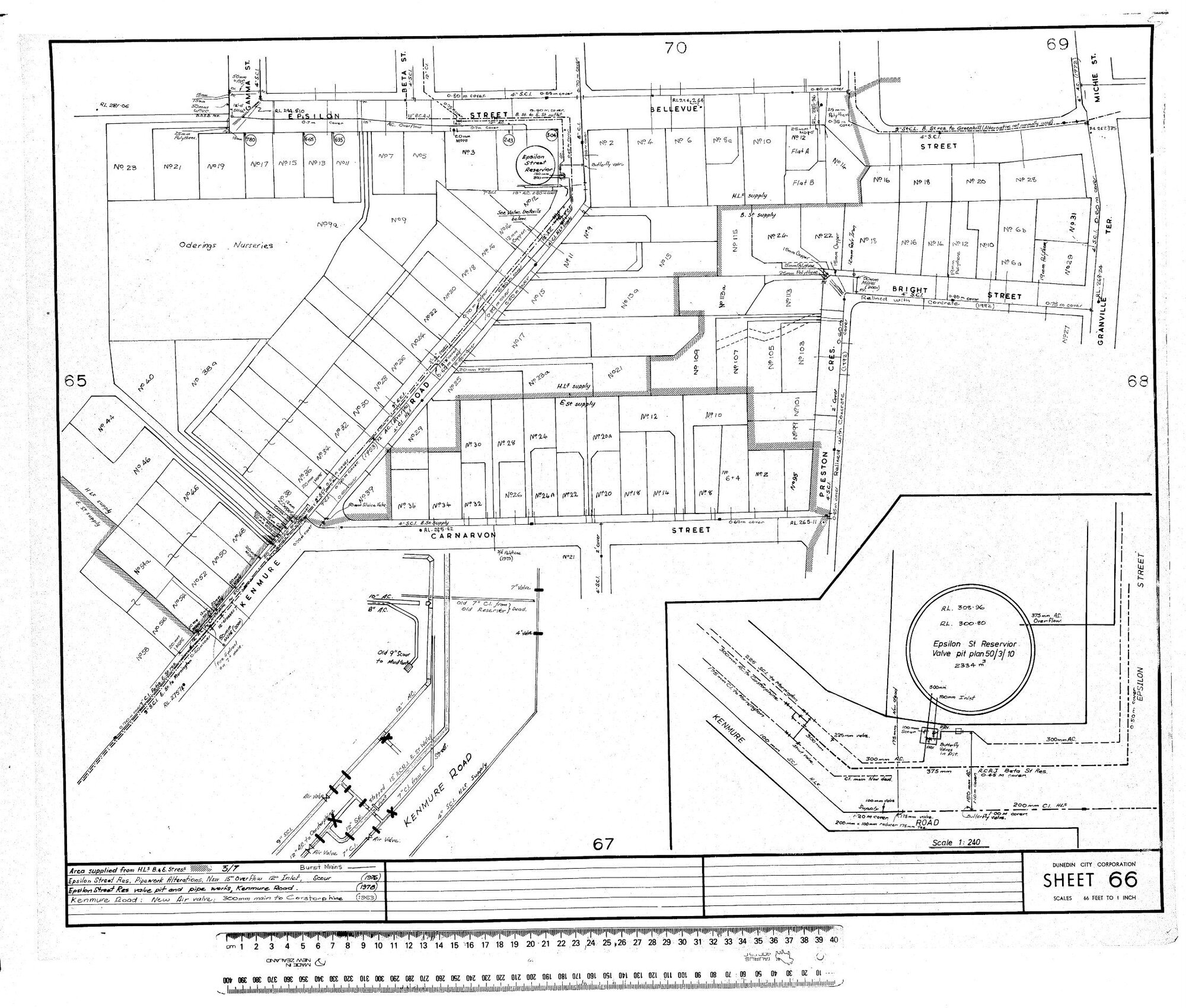 AREA SUPPLIED FROM H.L.5 B &amp; E. ST RES.5 - BURST MAINS