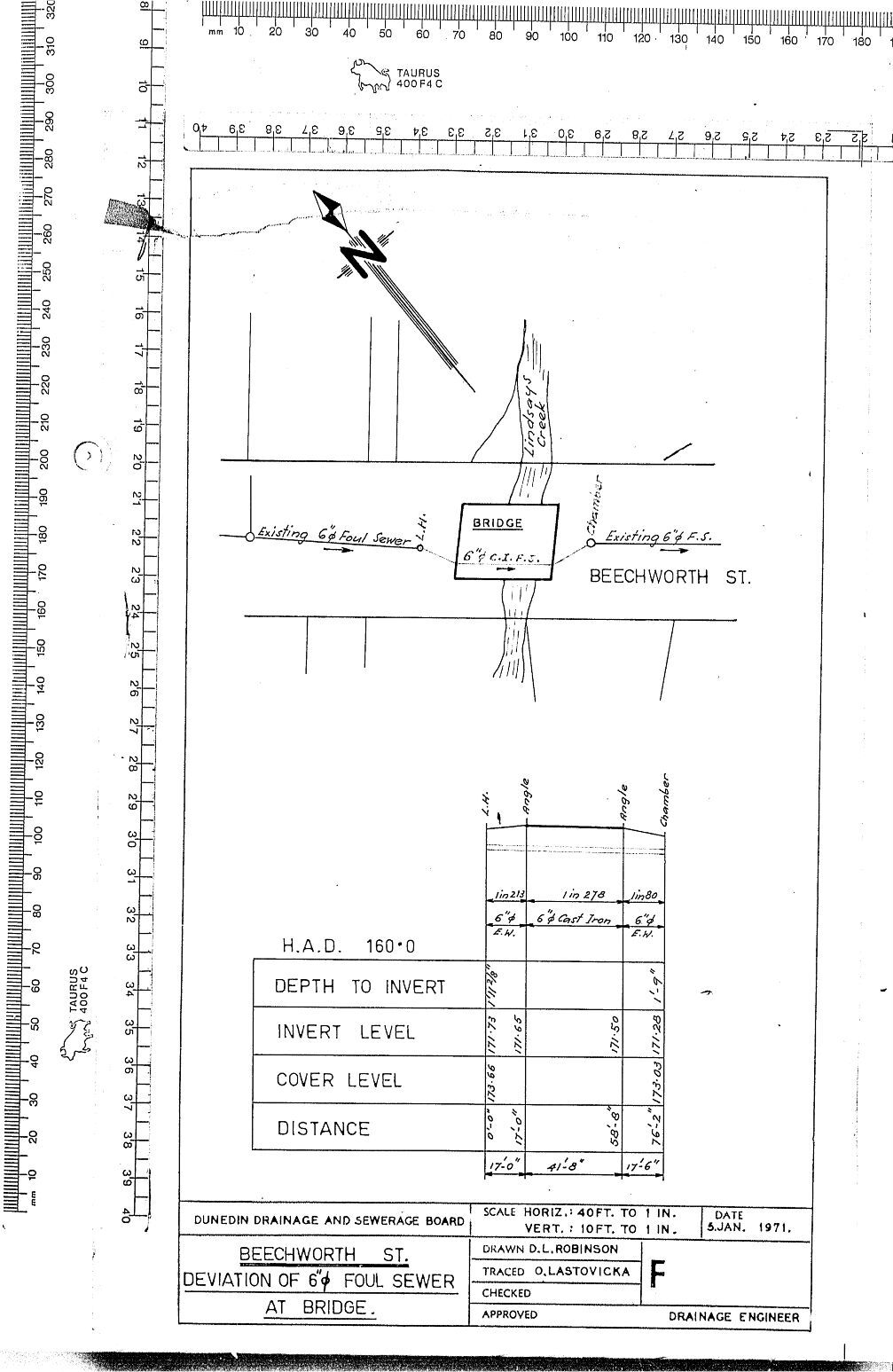 BEECHWORTH ST.  DEVIATION 6" FOUL SEWER AT BRIDGE