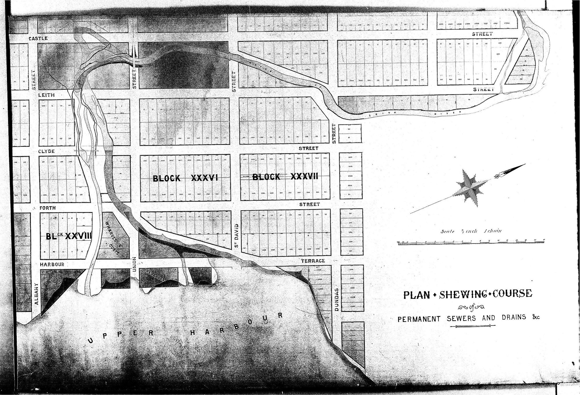 PLAN SHEWING COURSE  -  PERMANENT SEWERS AND DRAINS 