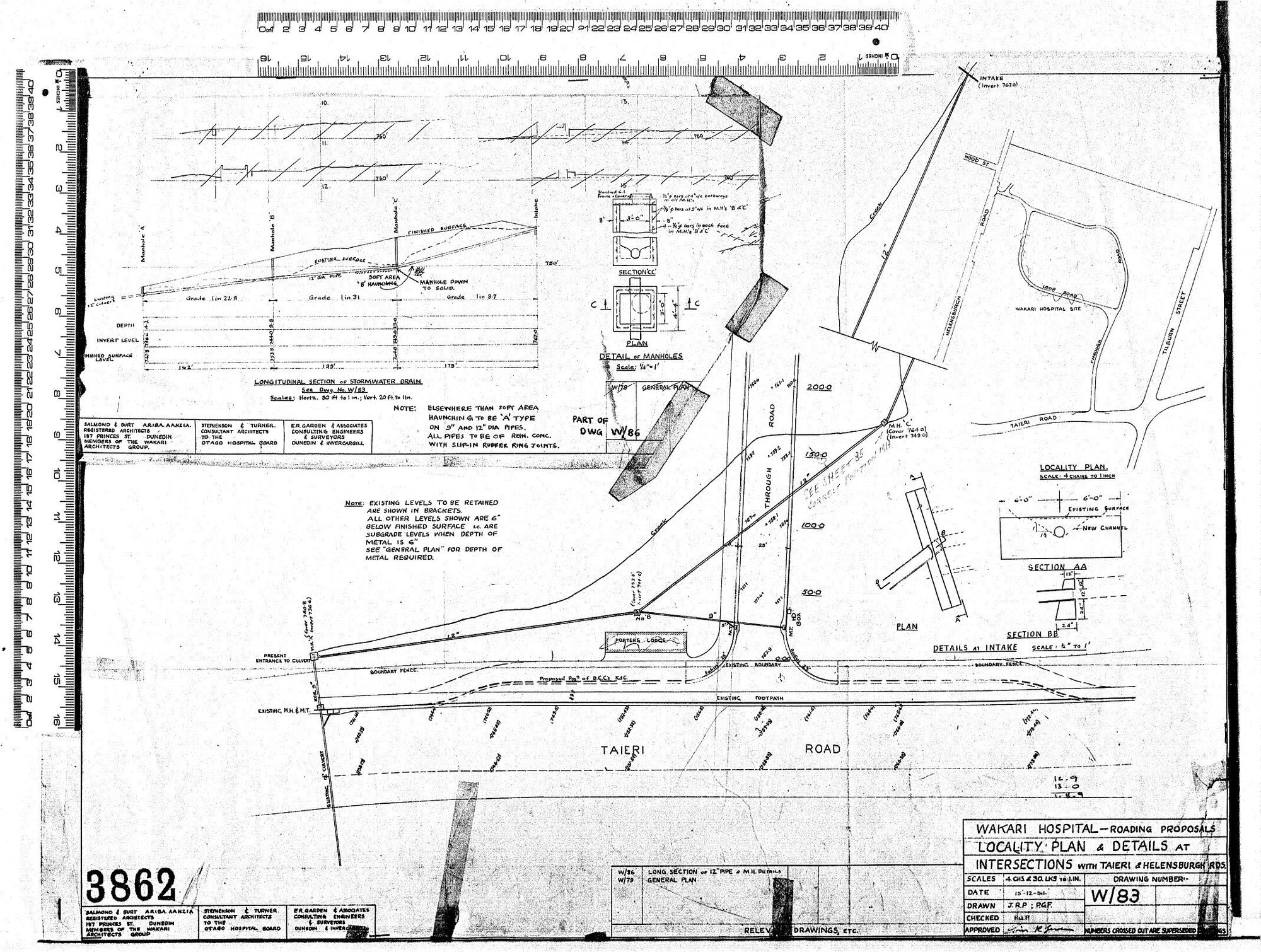 WAKARI HOSPITAL - ROADING PROPOSALS LOCALITY PLAN &amp; DETAILS AT INTERSECTIONS WITH TAIERI &amp; HELENSBURGH RDS.