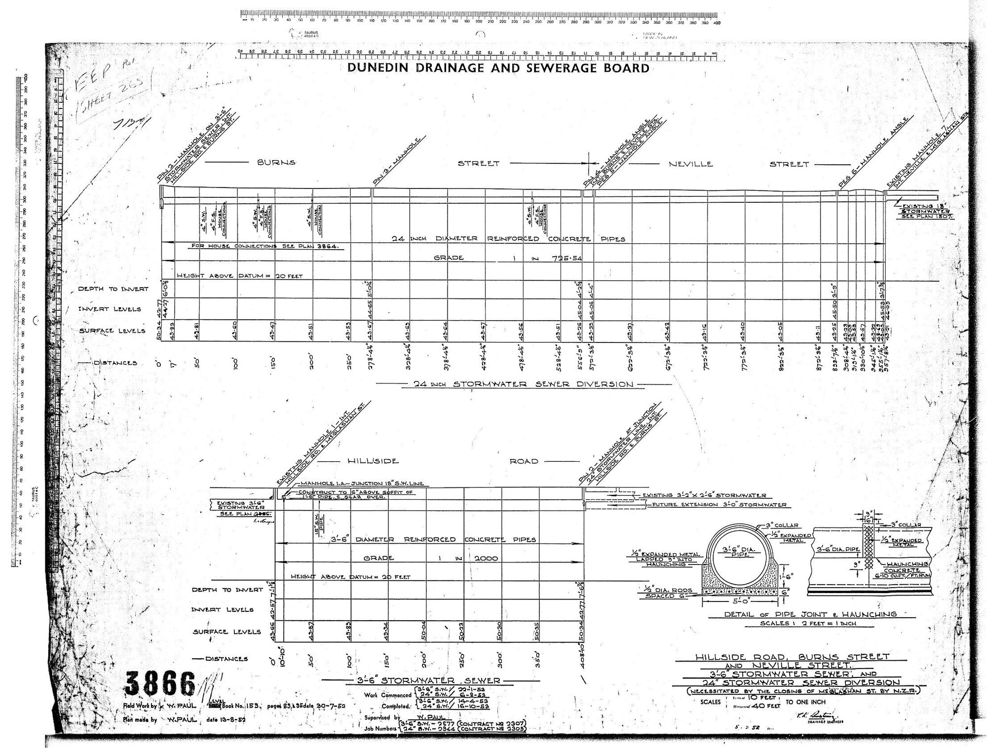 HILLSIDE ROAD, BURNS STREET AND NEVILLE STREET. - 3'-6" STORMWATER SEWER AND 24" STORMWATER SEWER DIVERSIONS