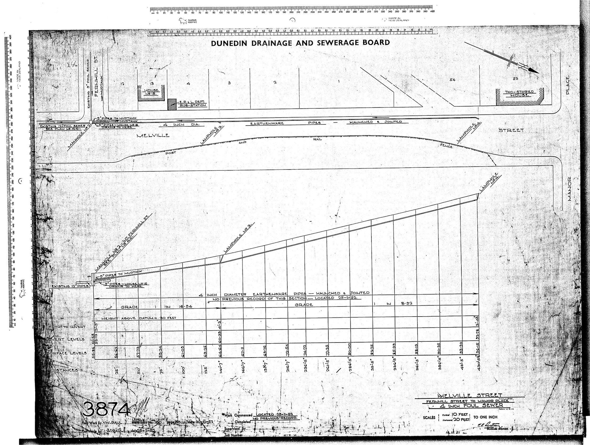 MELVILLE STREET  FERNHILL STREET TO MANOR PLACE  4" FOUL SEWER