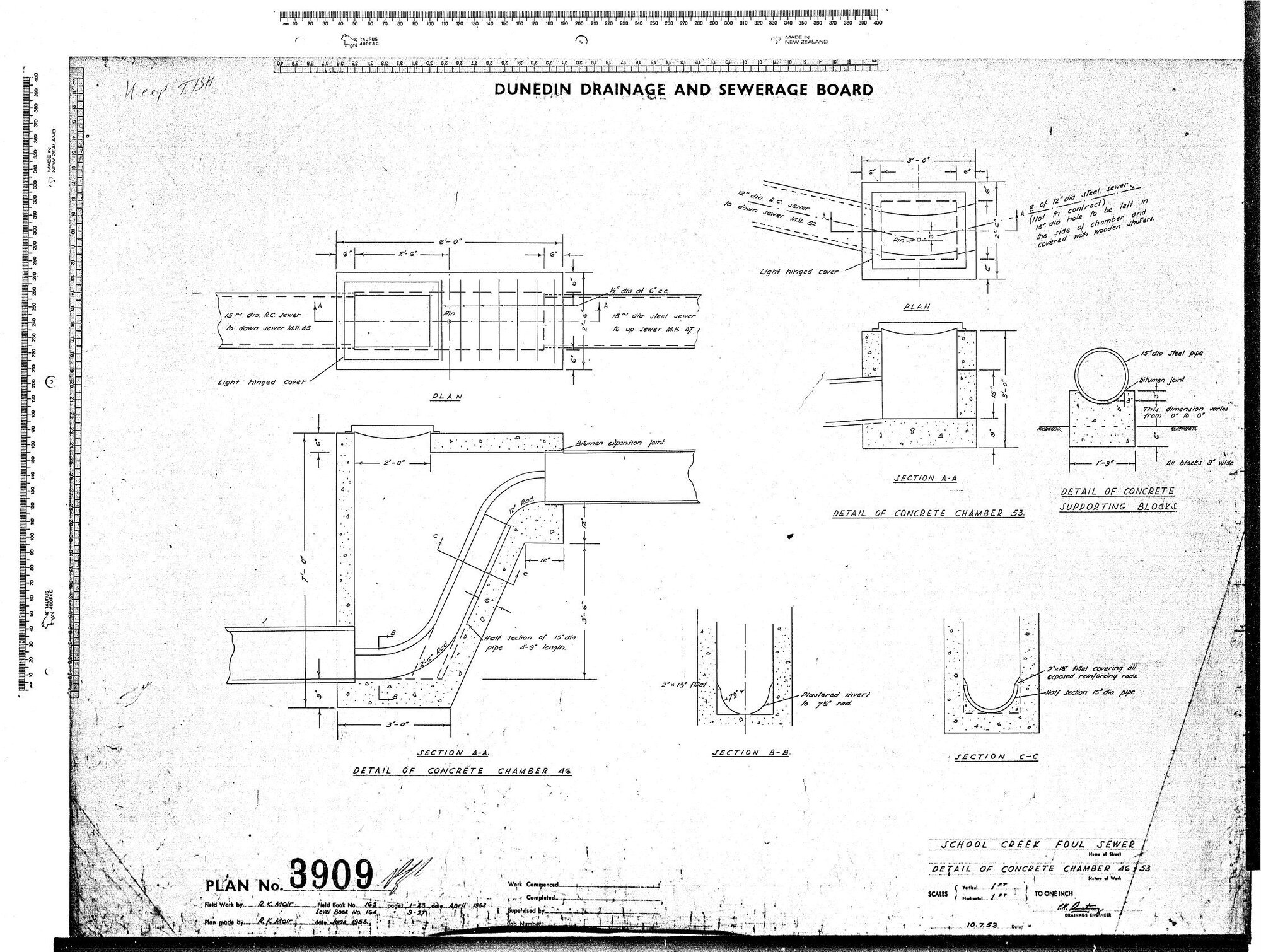 SCHOOL CREEK FOUL SEWER DETAILS OF CONCRETE CHAMBER 46    7 53