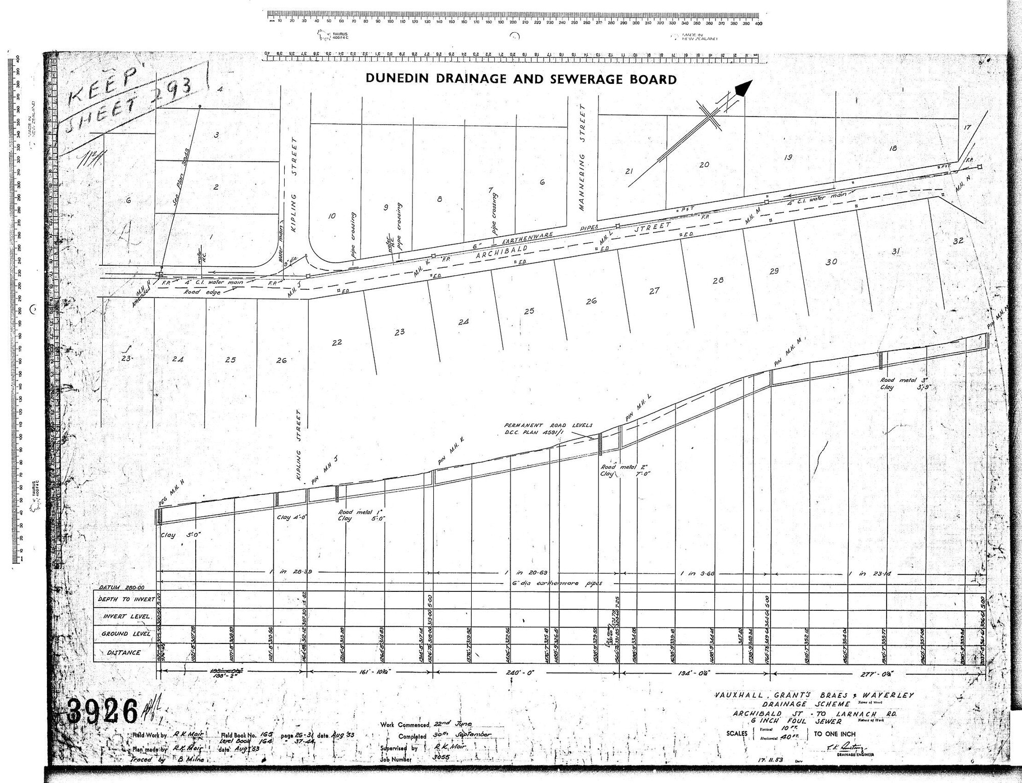 VUAXHALL, GRANT'S BRAES &amp; WAVERLEY DRAINAGE SCHEME - ARCHIBALD ST. - TO LARNACH RD.   6" FOUL SEWER