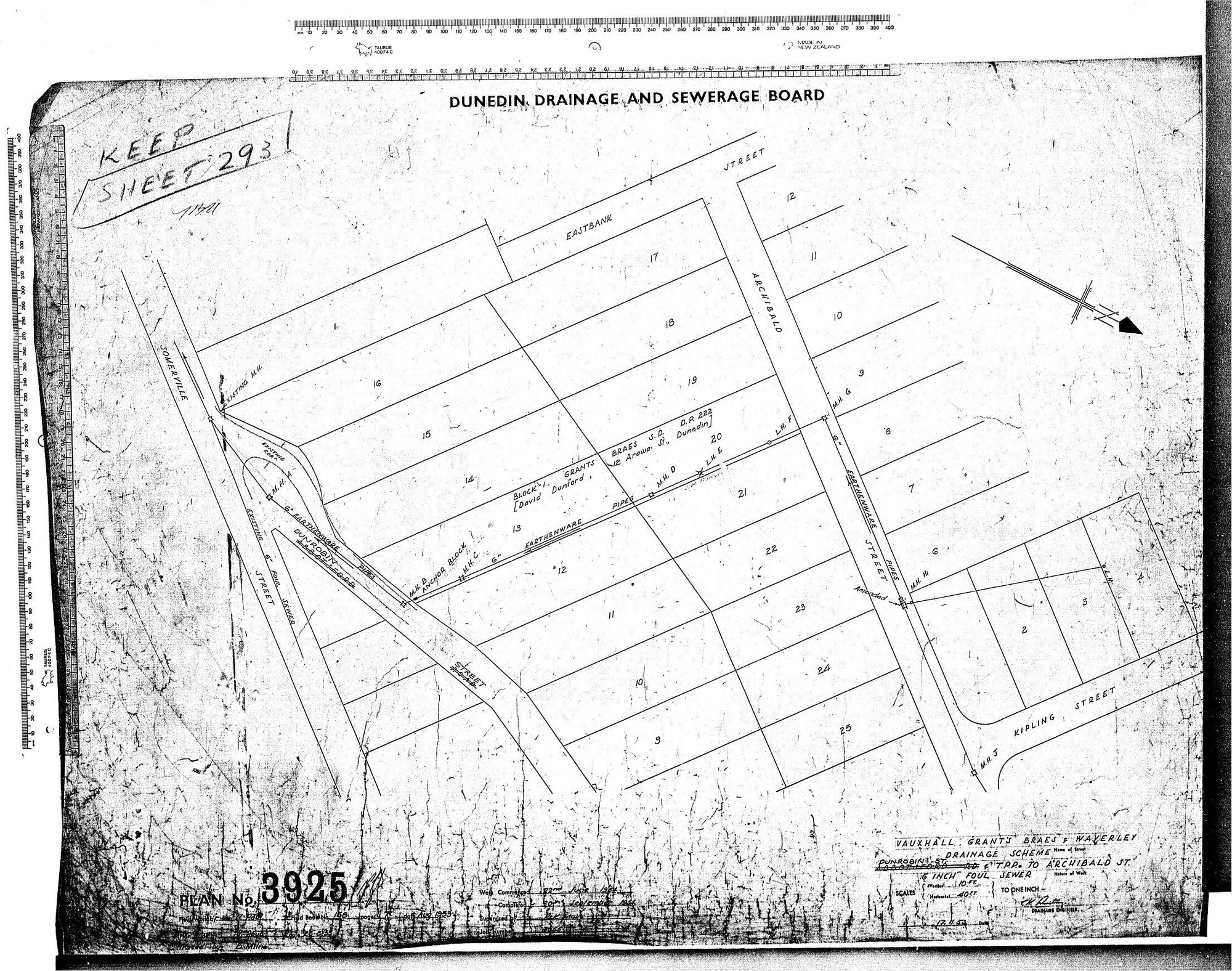 VUAXHALL, GRANT'S BRAES &amp; WAVERLEY DRAINAGE SCHEME - DUNROBIN ST.  T.P.P. TO ARCHIBALD ST.  6" FOUL SEWER